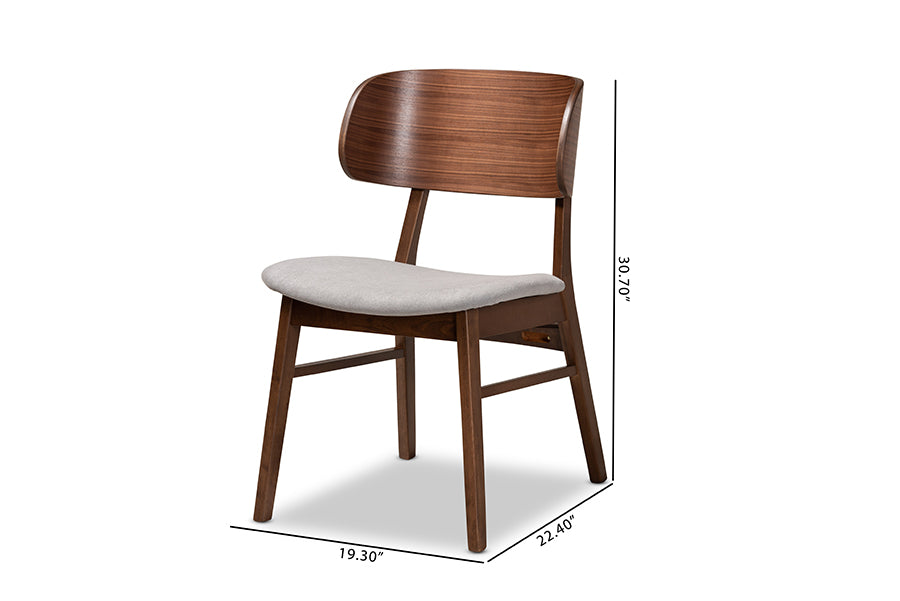 Baxton Studio Alston Mid-Century Modern Grey Fabric Upholstered and Walnut Brown Finished Wood 2-Piece Dining Chair Set