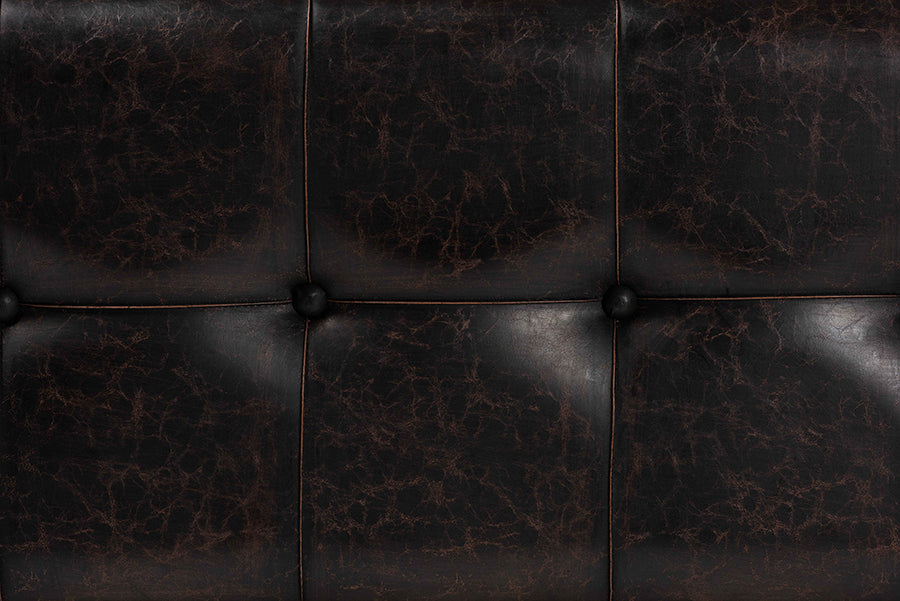 Baxton Studio Janna Rustic Transitional Dark Brown Faux Leather Upholstered and Oak Brown Finished Wood Storage Ottoman