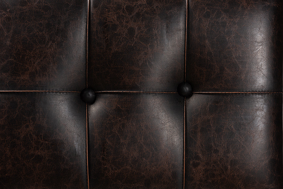 Baxton Studio Edmund Rustic Transitional Dark Brown Faux Leather Upholstered and Oak Brown Finished Wood Storage Ottoman