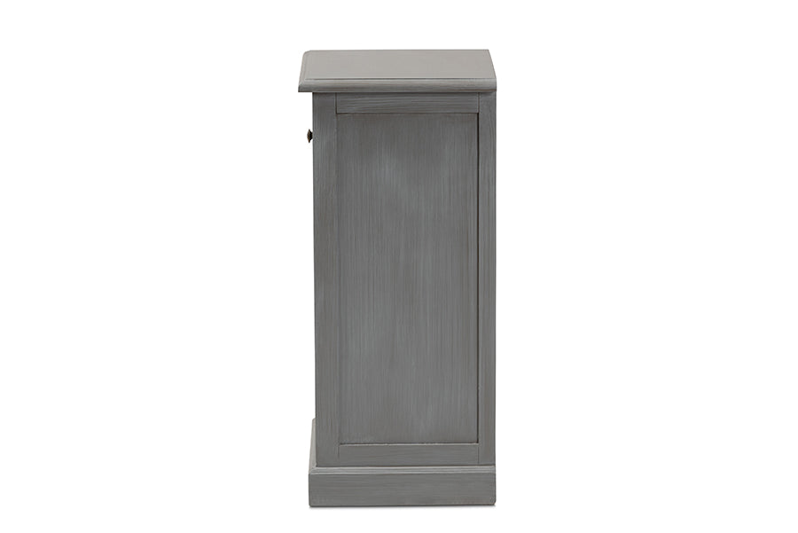 Baxton Studio Sheldon Modern and Contemporary Vintage Grey Finished Wood and Synthetic Rattan 3-Drawer End Table