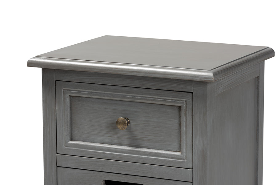 Baxton Studio Sheldon Modern and Contemporary Vintage Grey Finished Wood and Synthetic Rattan 3-Drawer End Table
