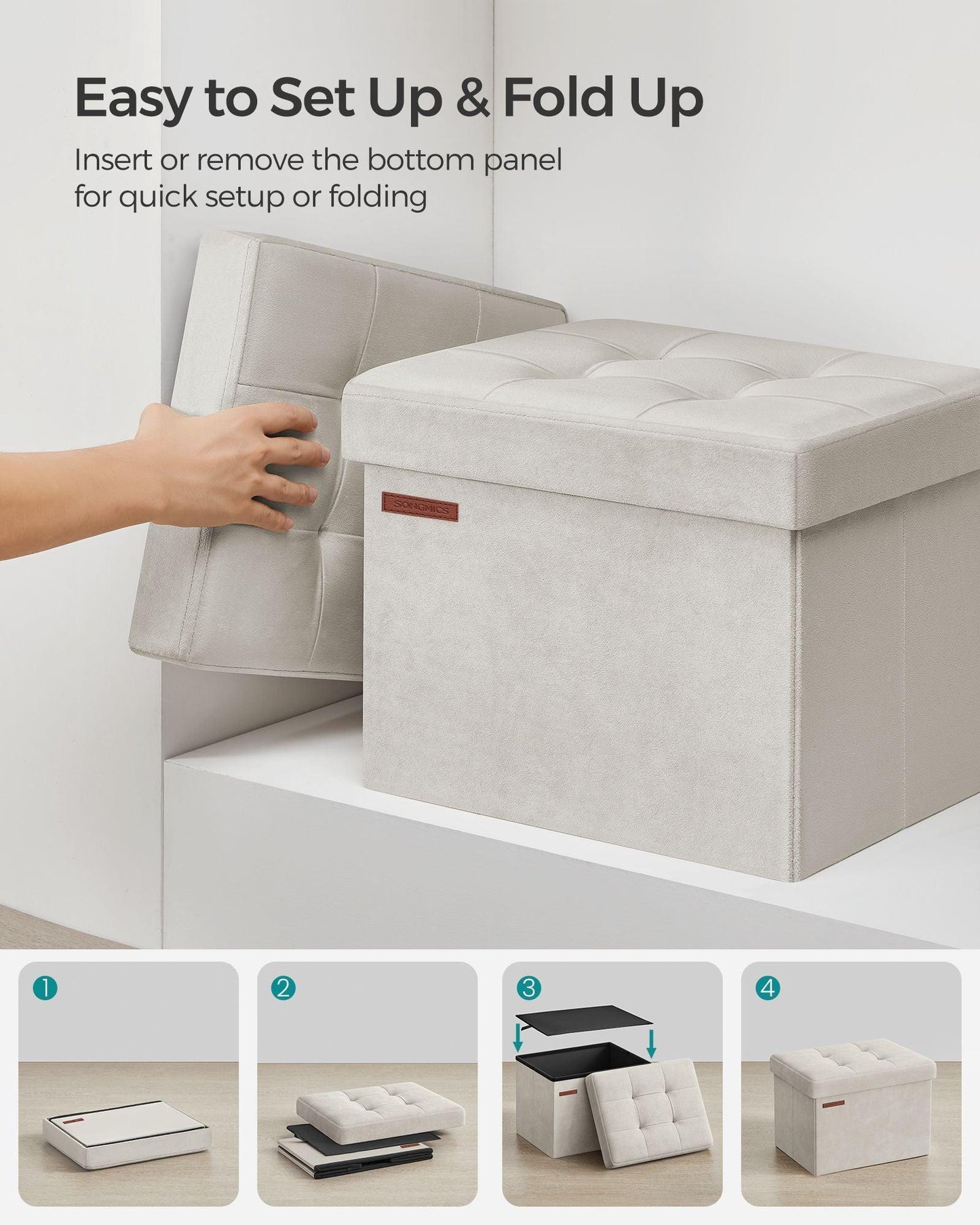 12.2" x 16.1" x 12.2" Foldable Storage Ottoman Bench Cream White FredCo