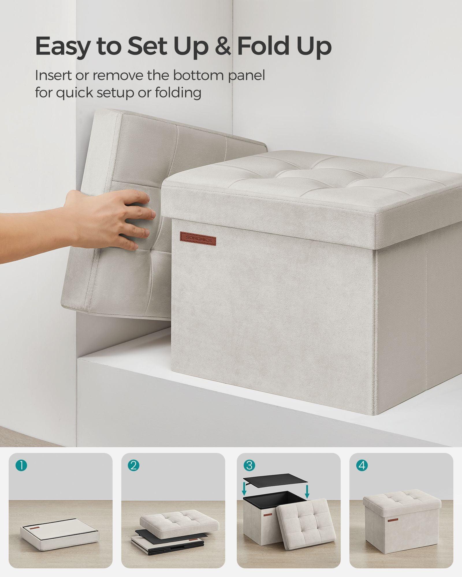 12.2" x 16.1" x 12.2" Foldable Storage Ottoman Bench Cream White FredCo