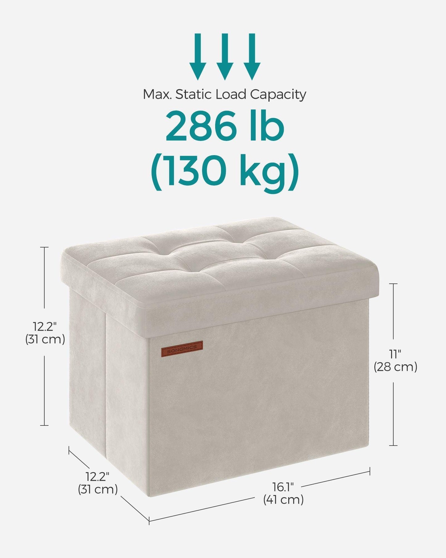 12.2" x 16.1" x 12.2" Foldable Storage Ottoman Bench Cream White FredCo