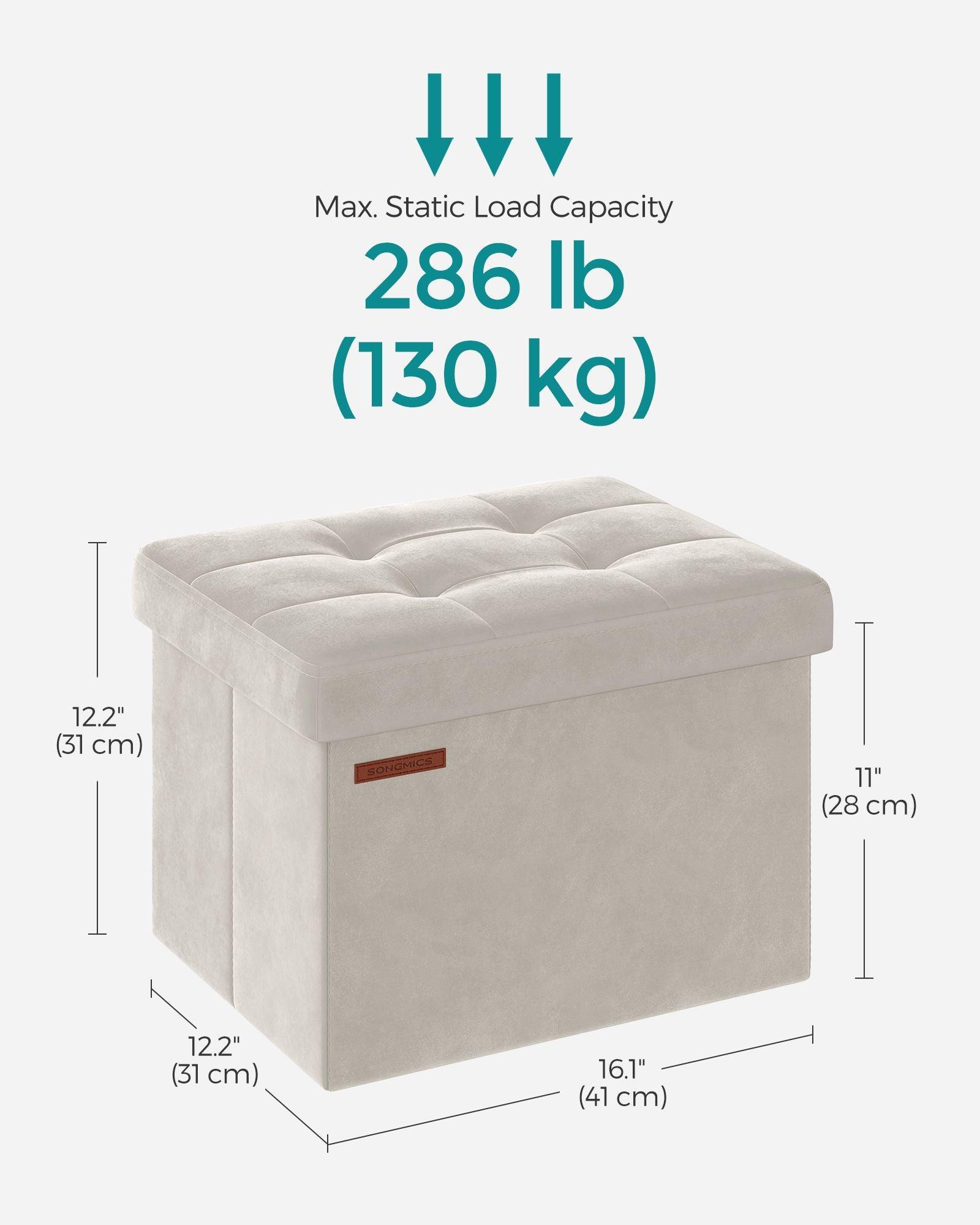 12.2" x 16.1" x 12.2" Foldable Storage Ottoman Bench Cream White FredCo