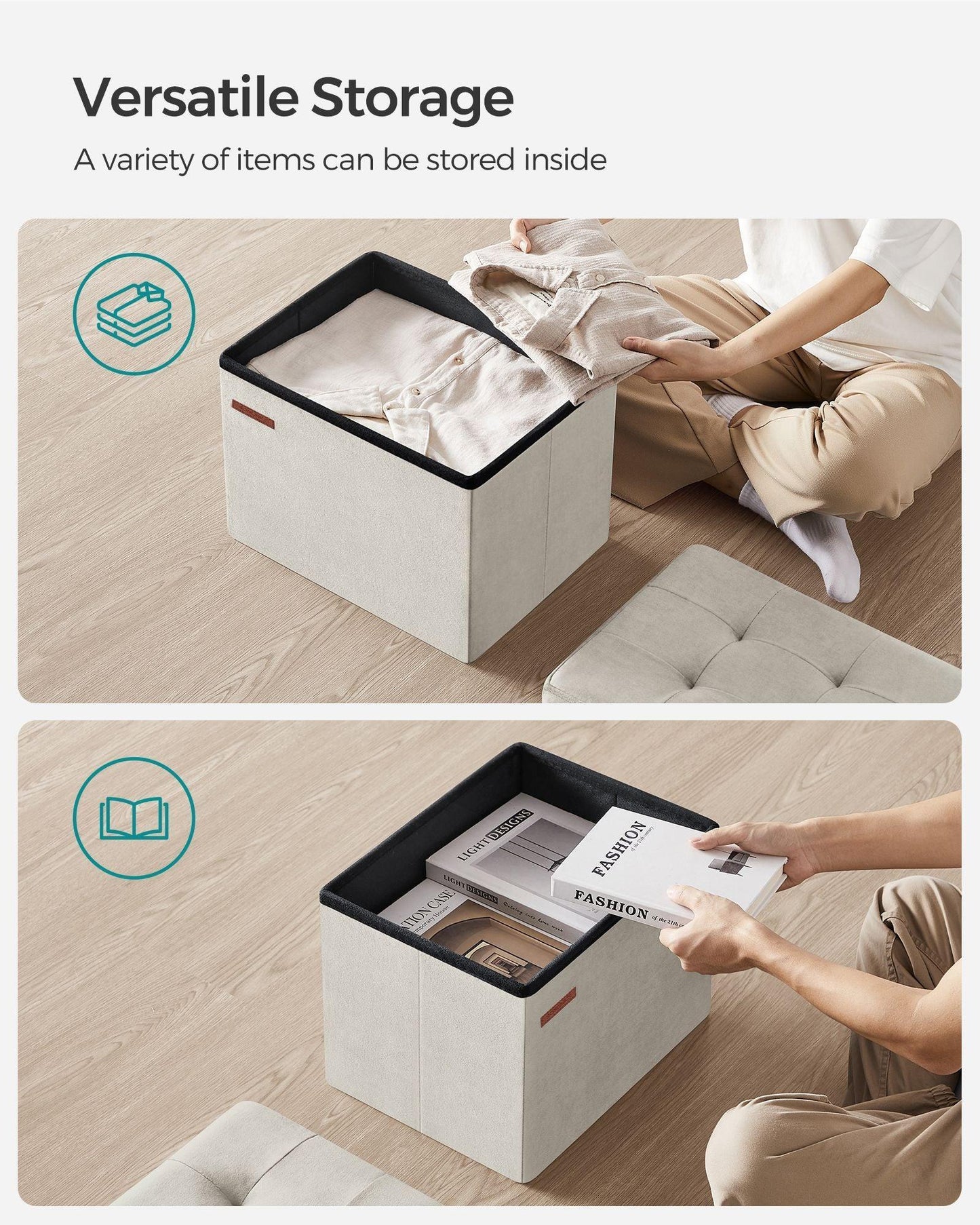 12.2" x 16.1" x 12.2" Foldable Storage Ottoman Bench Cream White FredCo