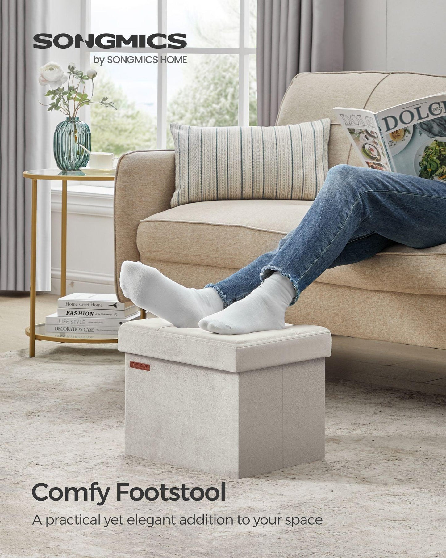 12.2" x 16.1" x 12.2" Foldable Storage Ottoman Bench Cream White FredCo