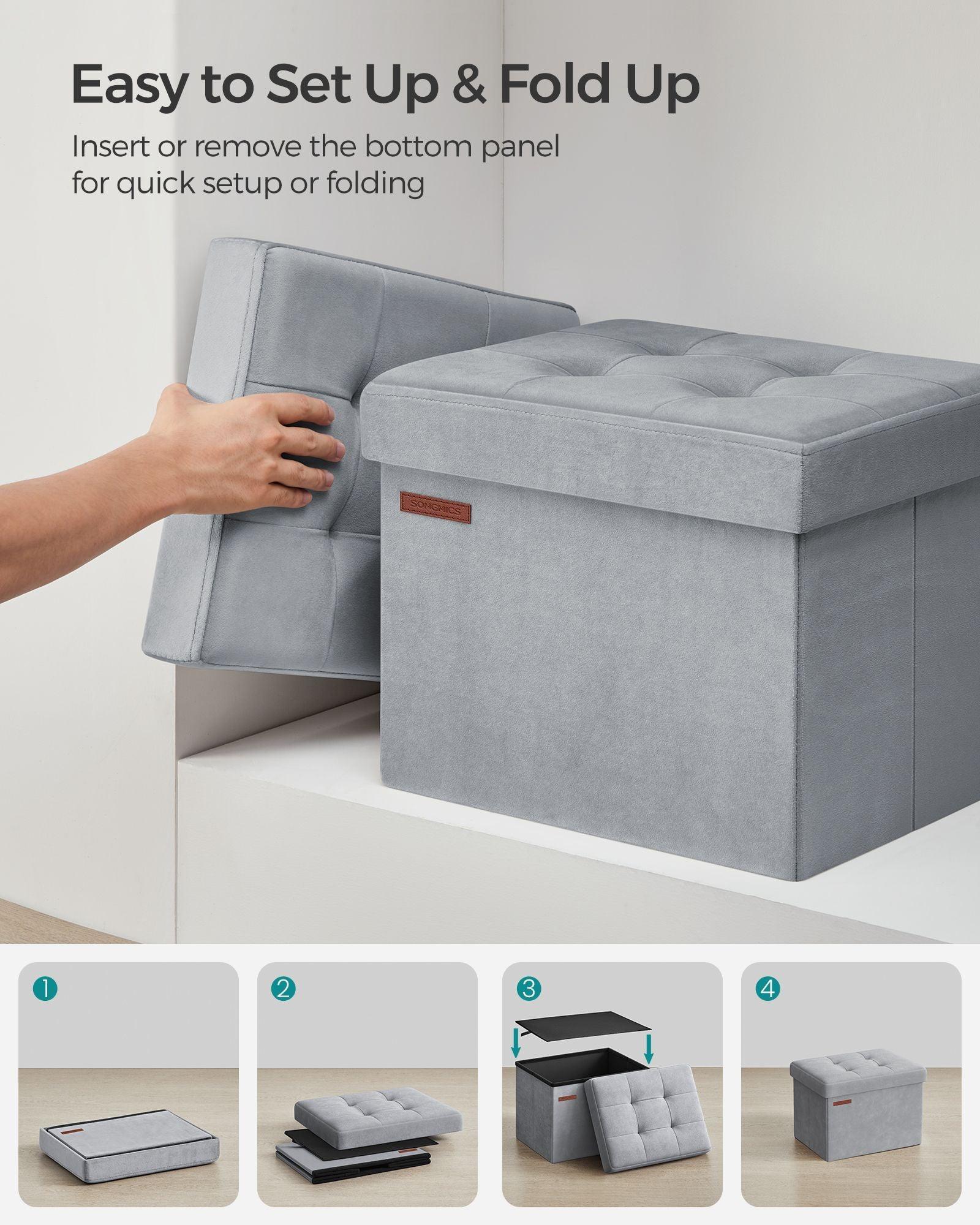 12.2" x 16.1" x 12.2" Foldable Storage Ottoman Bench Dove Gray FredCo