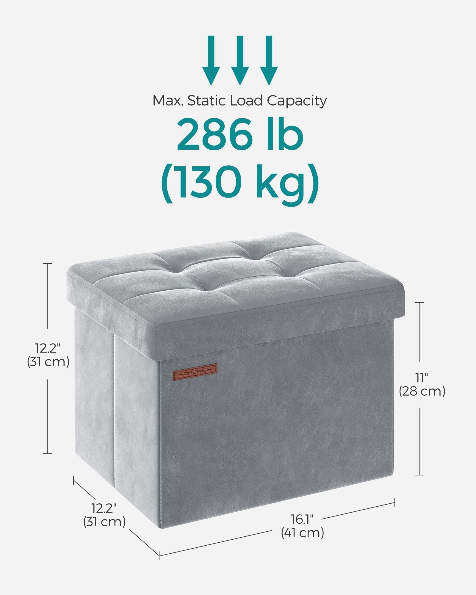 12.2" x 16.1" x 12.2" Foldable Storage Ottoman Bench Dove Gray FredCo