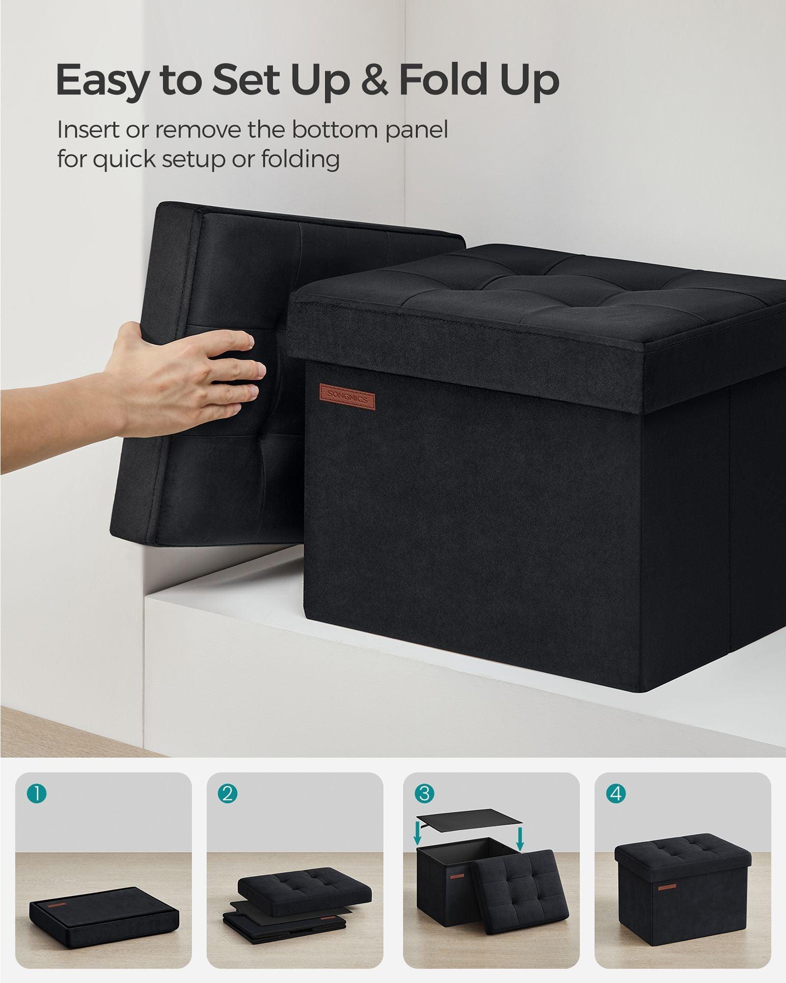 12.2" x 16.1" x 12.2" Foldable Storage Ottoman Bench Ink Black FredCo