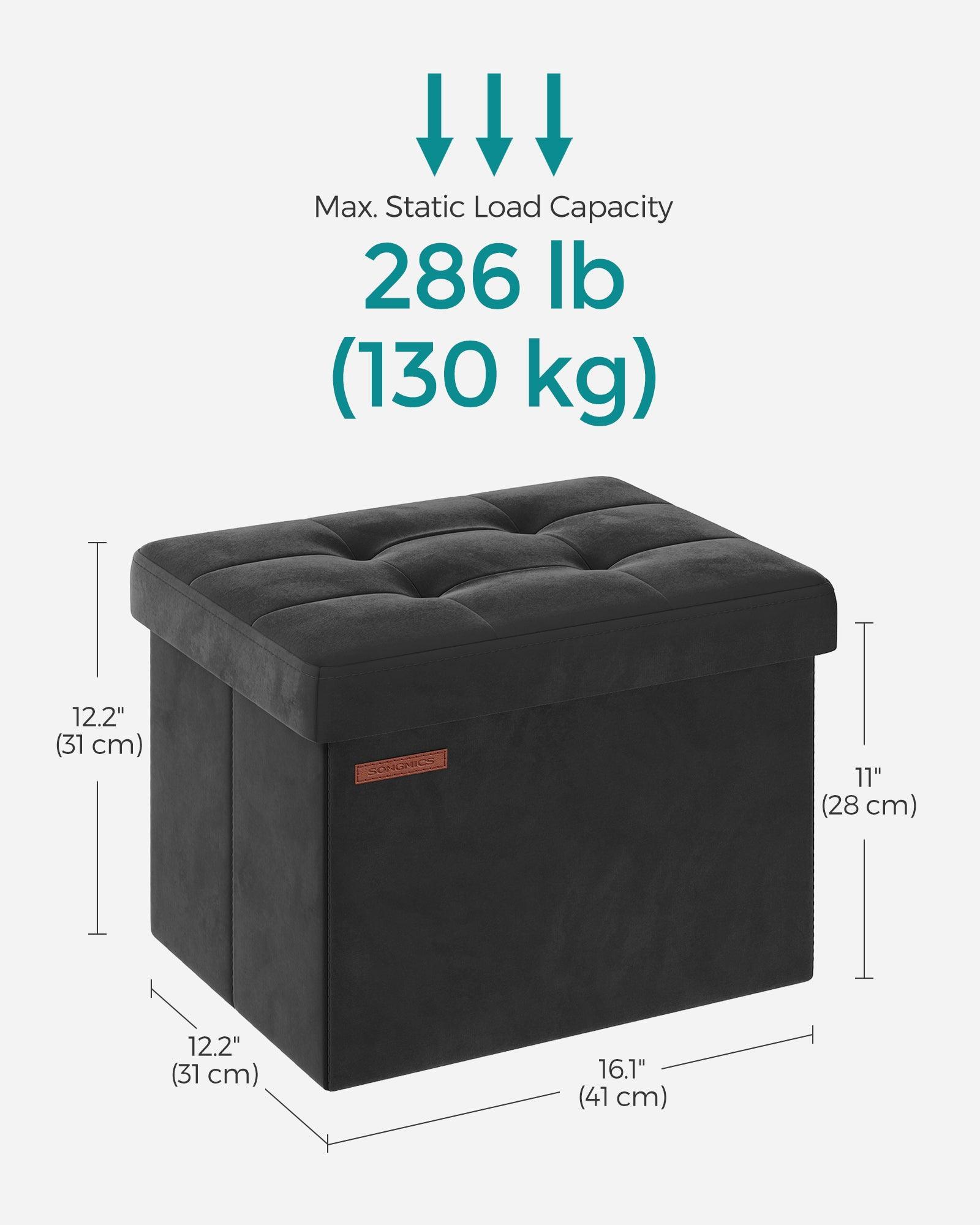 12.2" x 16.1" x 12.2" Foldable Storage Ottoman Bench Ink Black FredCo