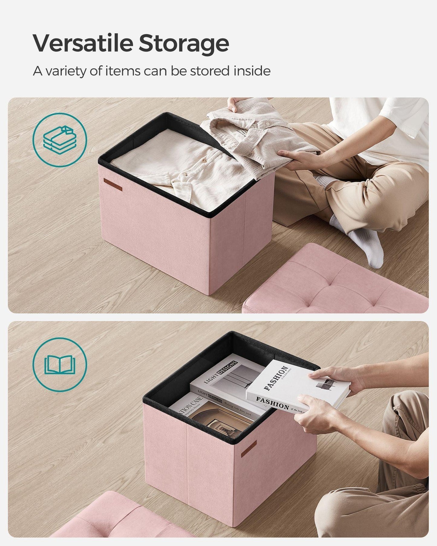 12.2" x 16.1" x 12.2" Foldable Storage Ottoman Bench Jelly Pink FredCo