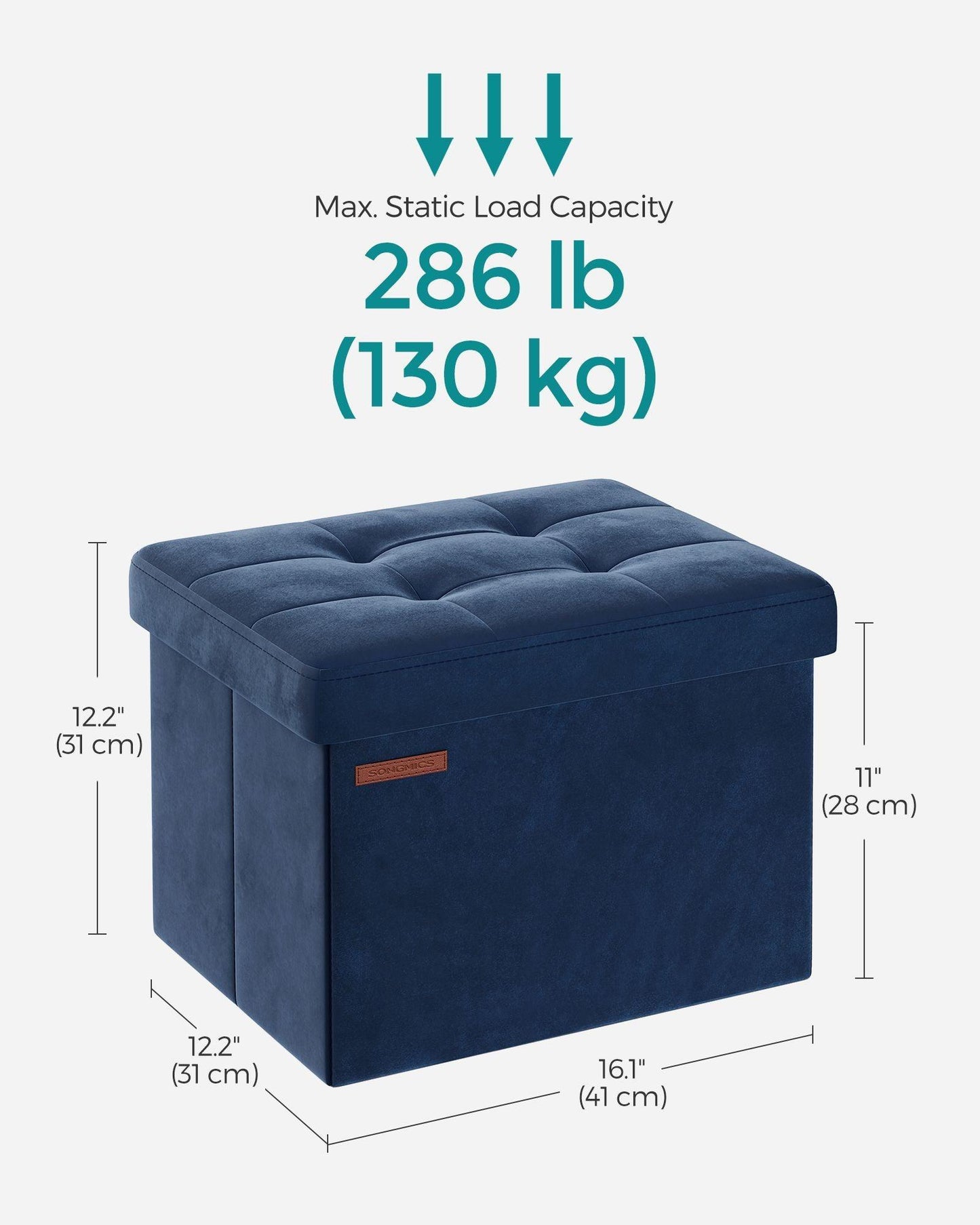 12.2" x 16.1" x 12.2" Foldable Storage Ottoman Bench Midnight Blue FredCo