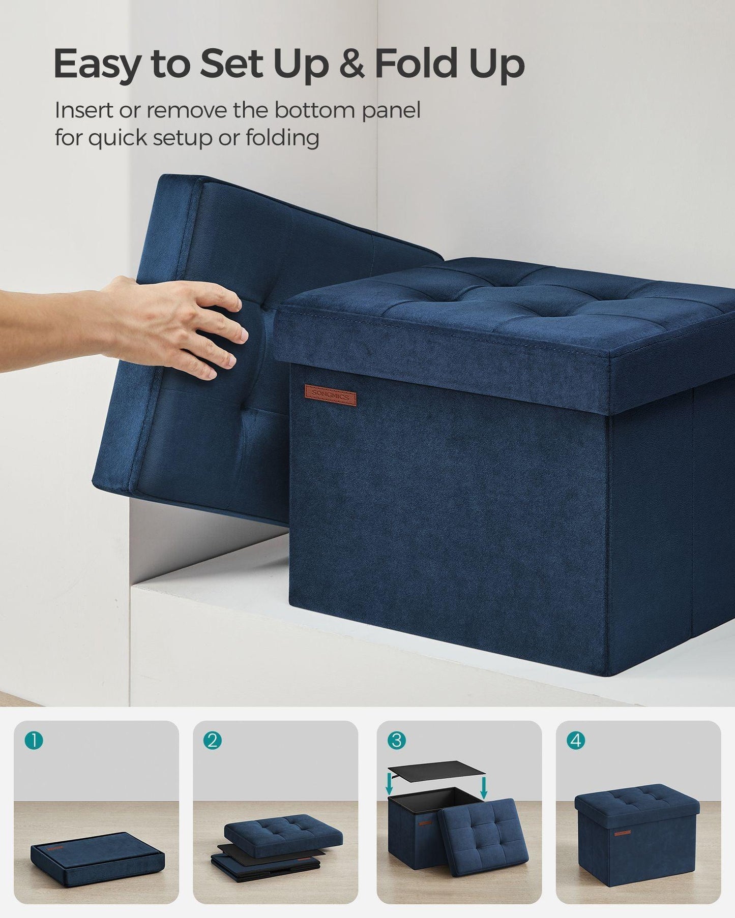 12.2" x 16.1" x 12.2" Foldable Storage Ottoman Bench Midnight Blue FredCo