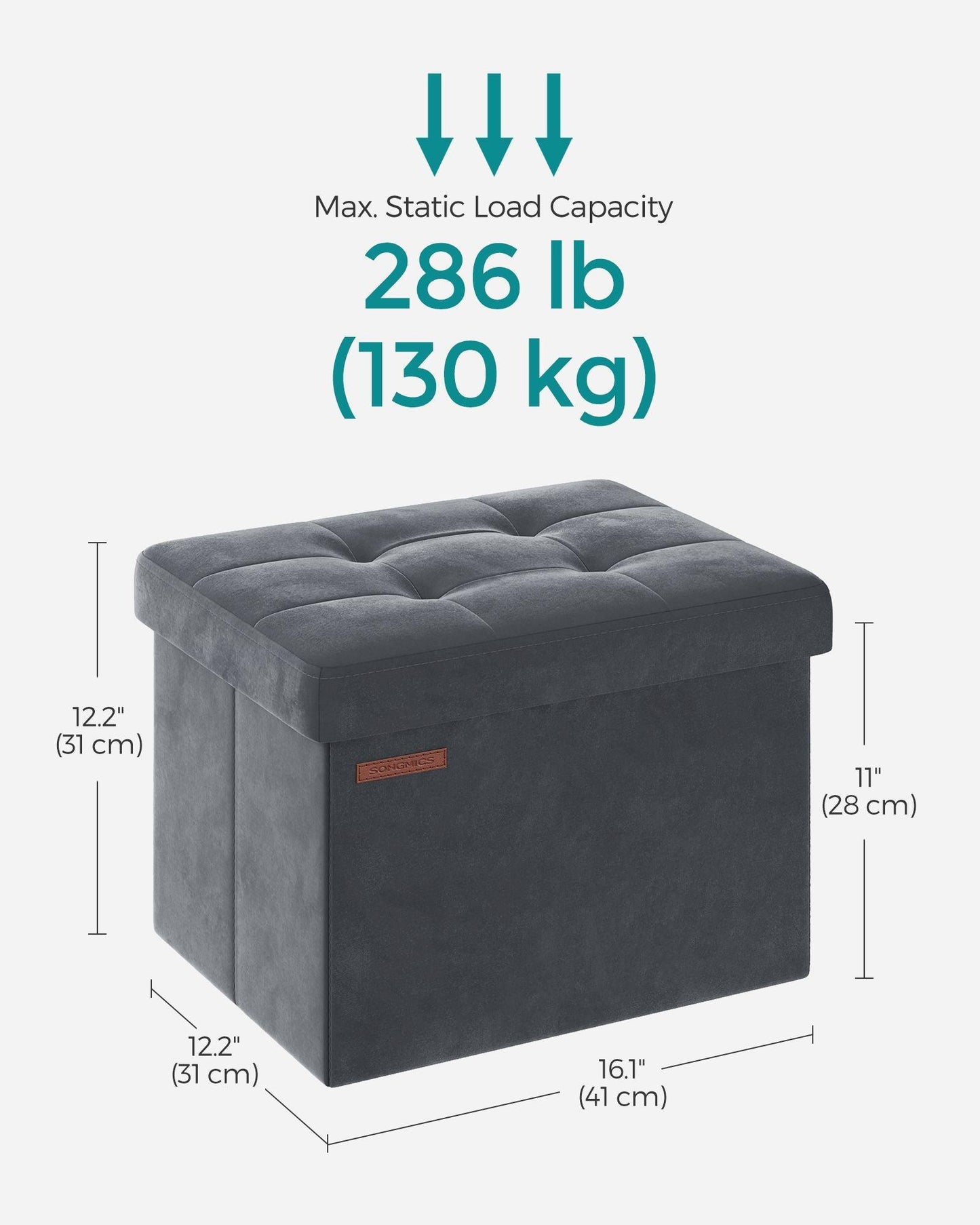 12.2" x 16.1" x 12.2" Foldable Storage Ottoman Bench Slate Gray FredCo
