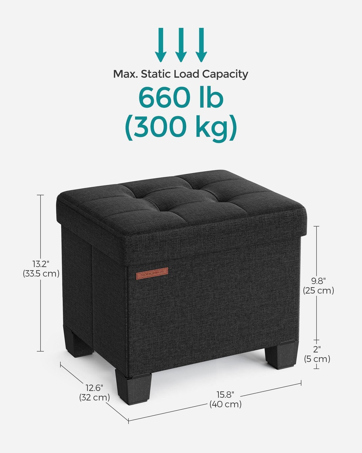 12.6"D x 15.8"W x 13.2"H Storage Ottoman Black FredCo