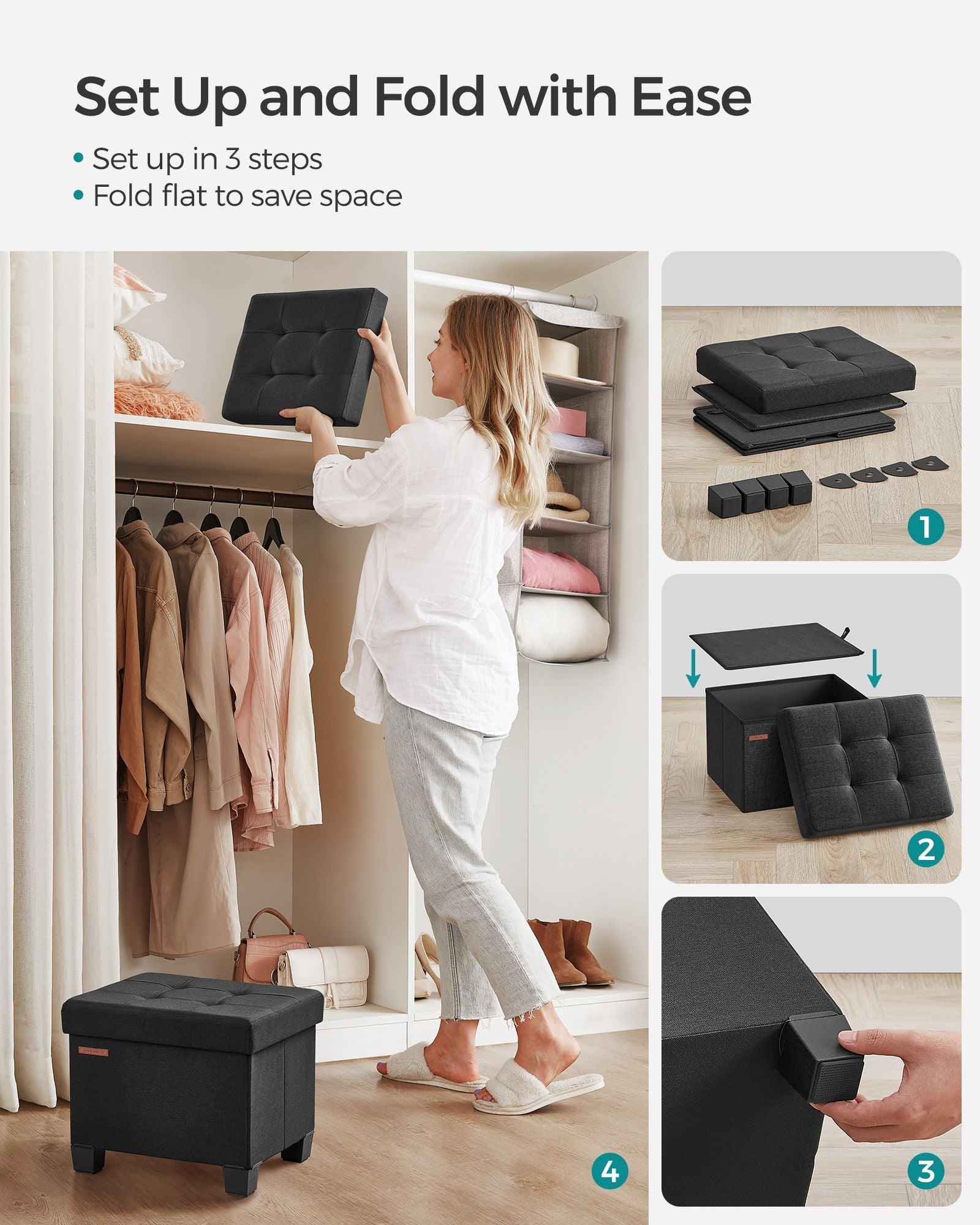 12.6"D x 15.8"W x 13.2"H Storage Ottoman Black FredCo