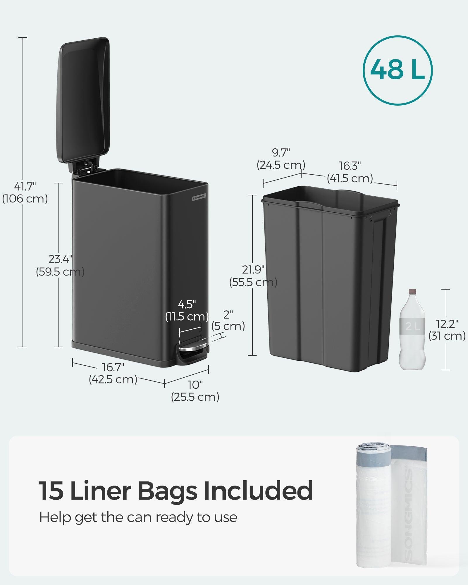 12.7 Gallon Garbage Can for Narrow Spaces with Soft-Close Lid FredCo