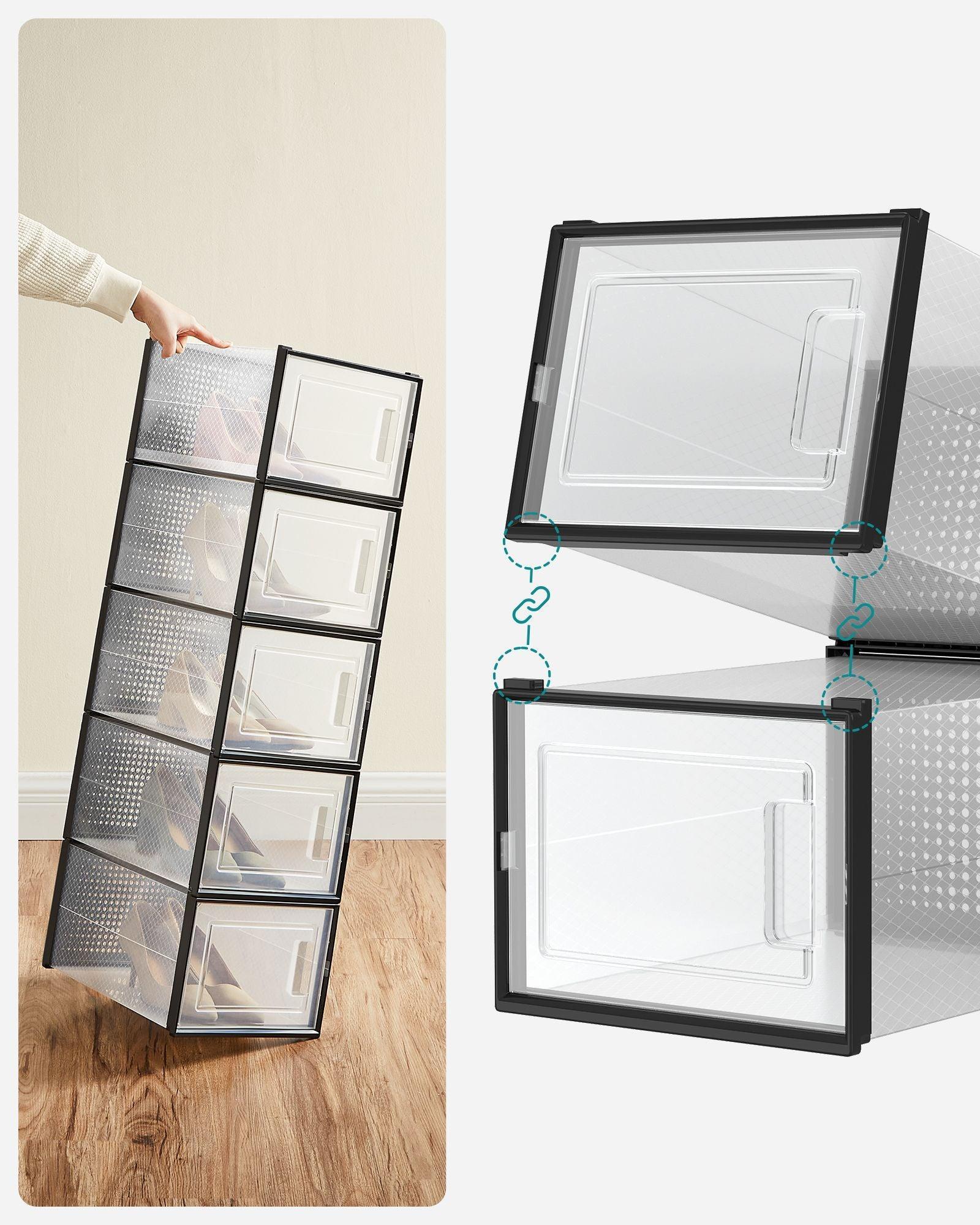 12 Pack Stackable Clear Plastic Shoe Boxes FredCo