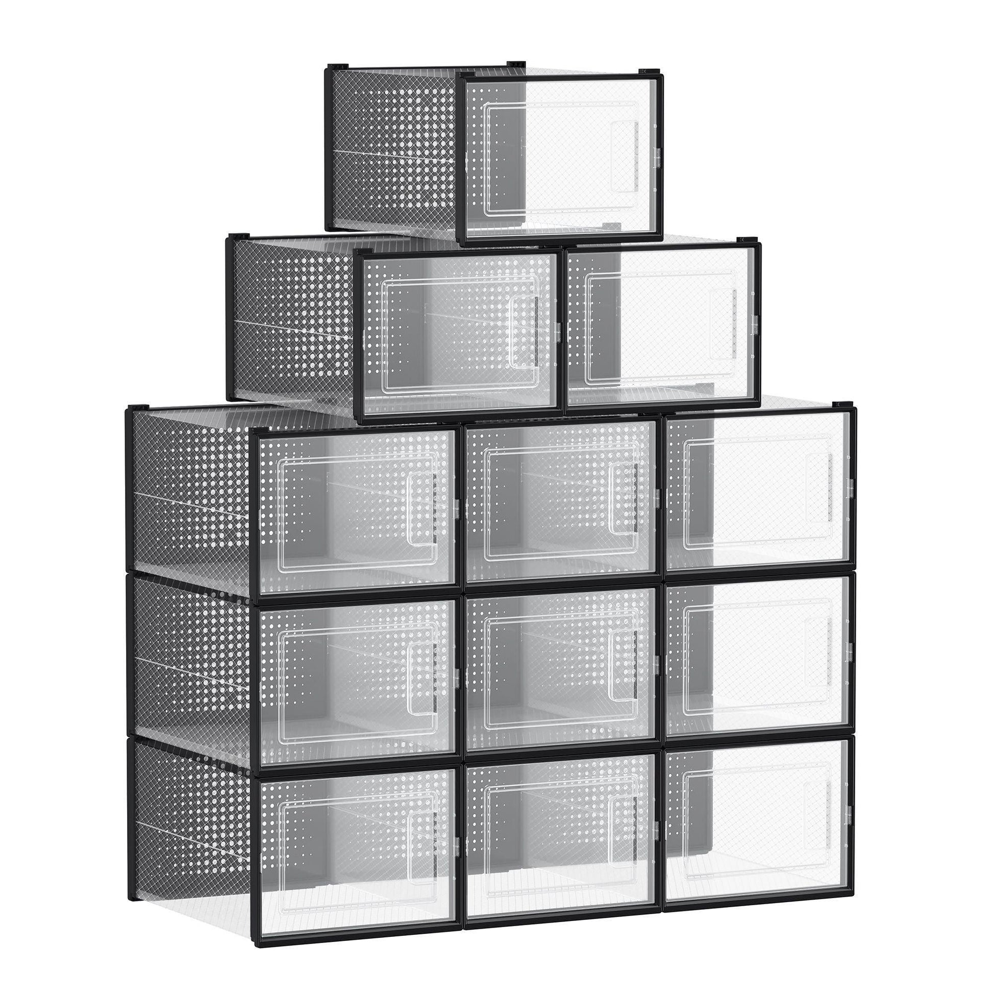 12 Pack Stackable Clear Plastic Shoe Boxes FredCo