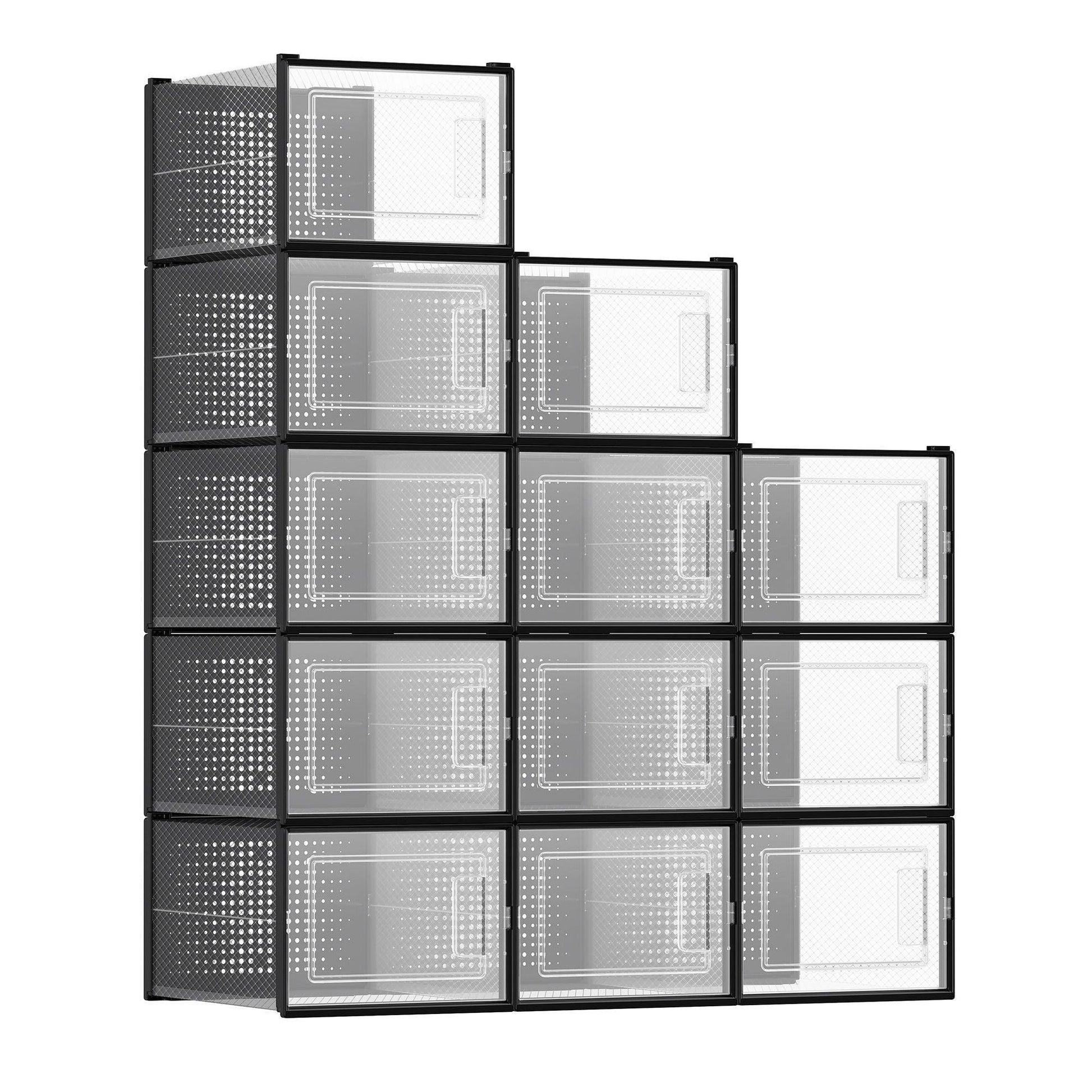 12 Pack Stackable Clear Plastic Shoe Boxes FredCo