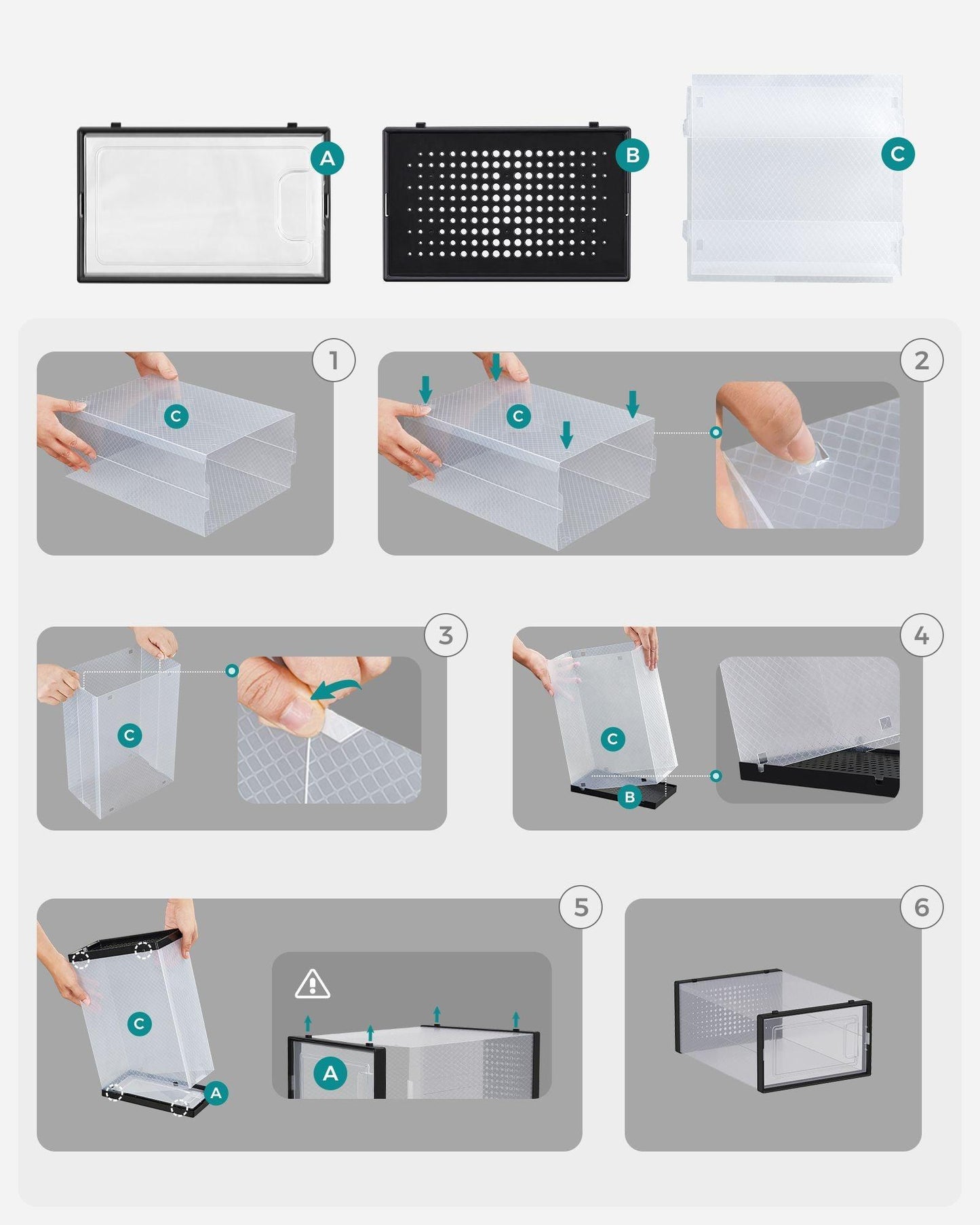 12 Pack Stackable Clear Plastic Shoe Boxes FredCo