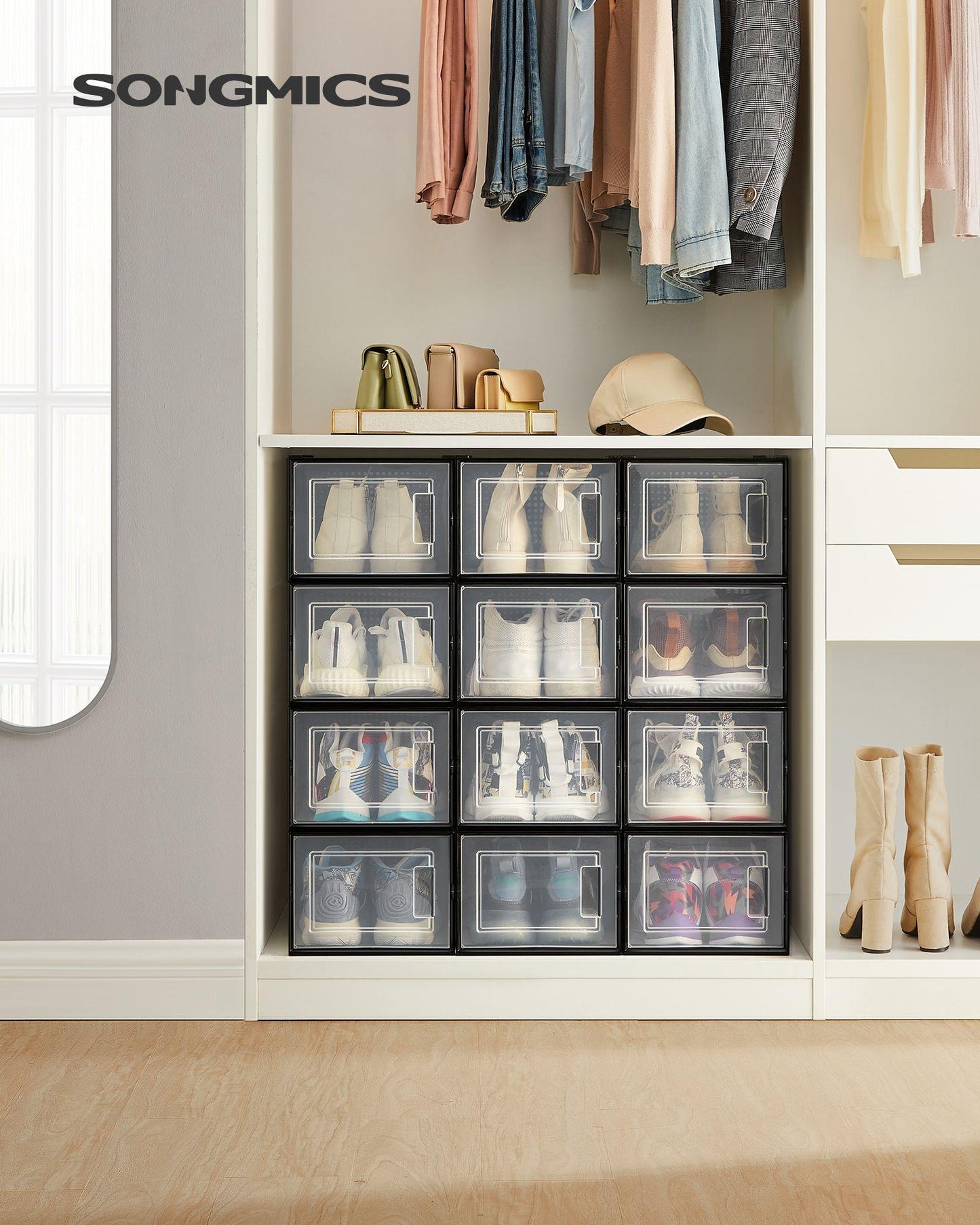 12 Pack Stackable Clear Plastic Shoe Boxes FredCo