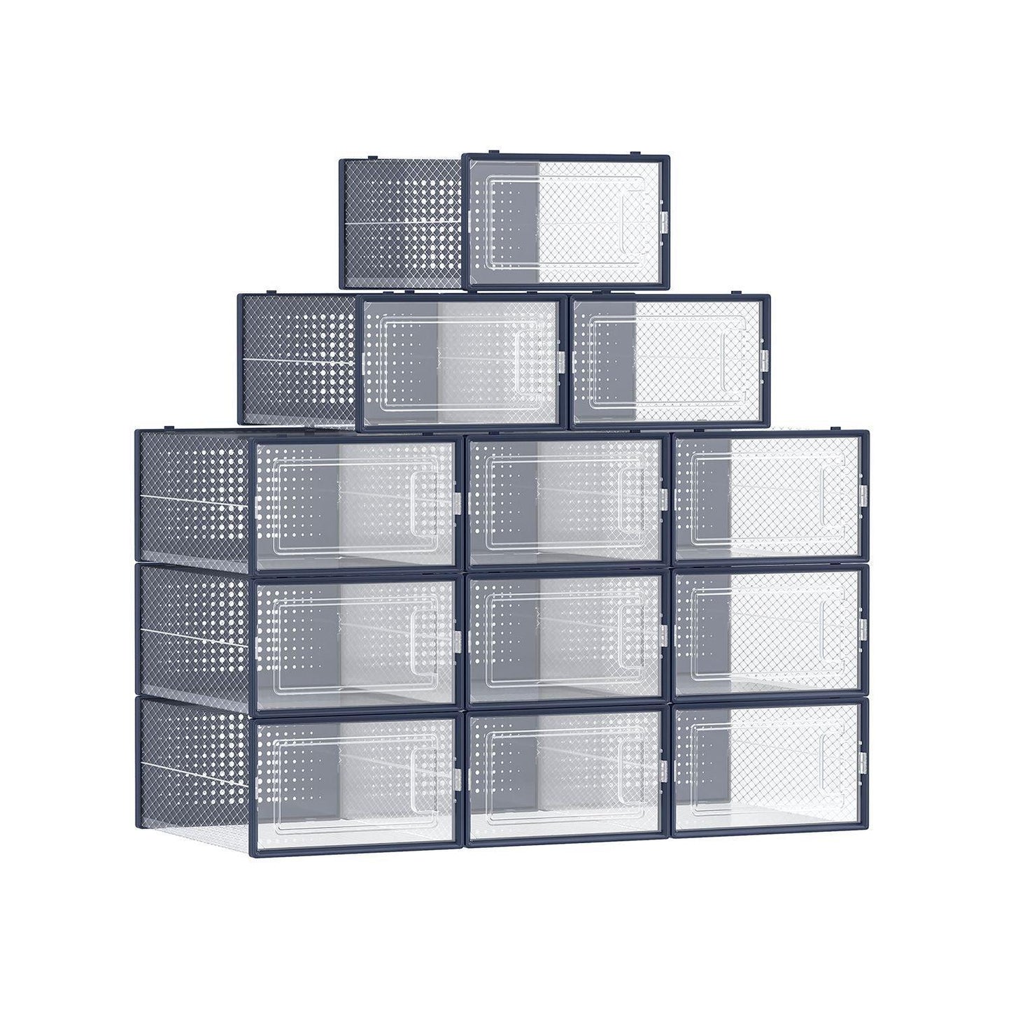 12-Pack Stackable Plastic Shoe Boxes Charcoal Blue FredCo