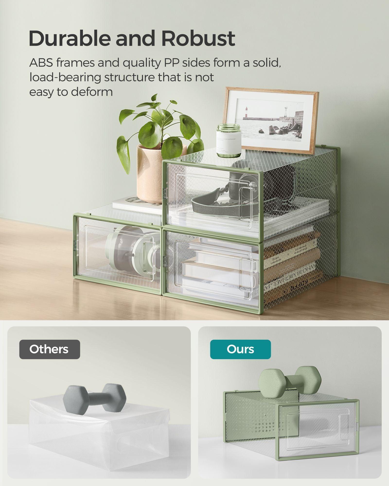 12-Pack Stackable Plastic Shoe Boxes Laurel Green FredCo