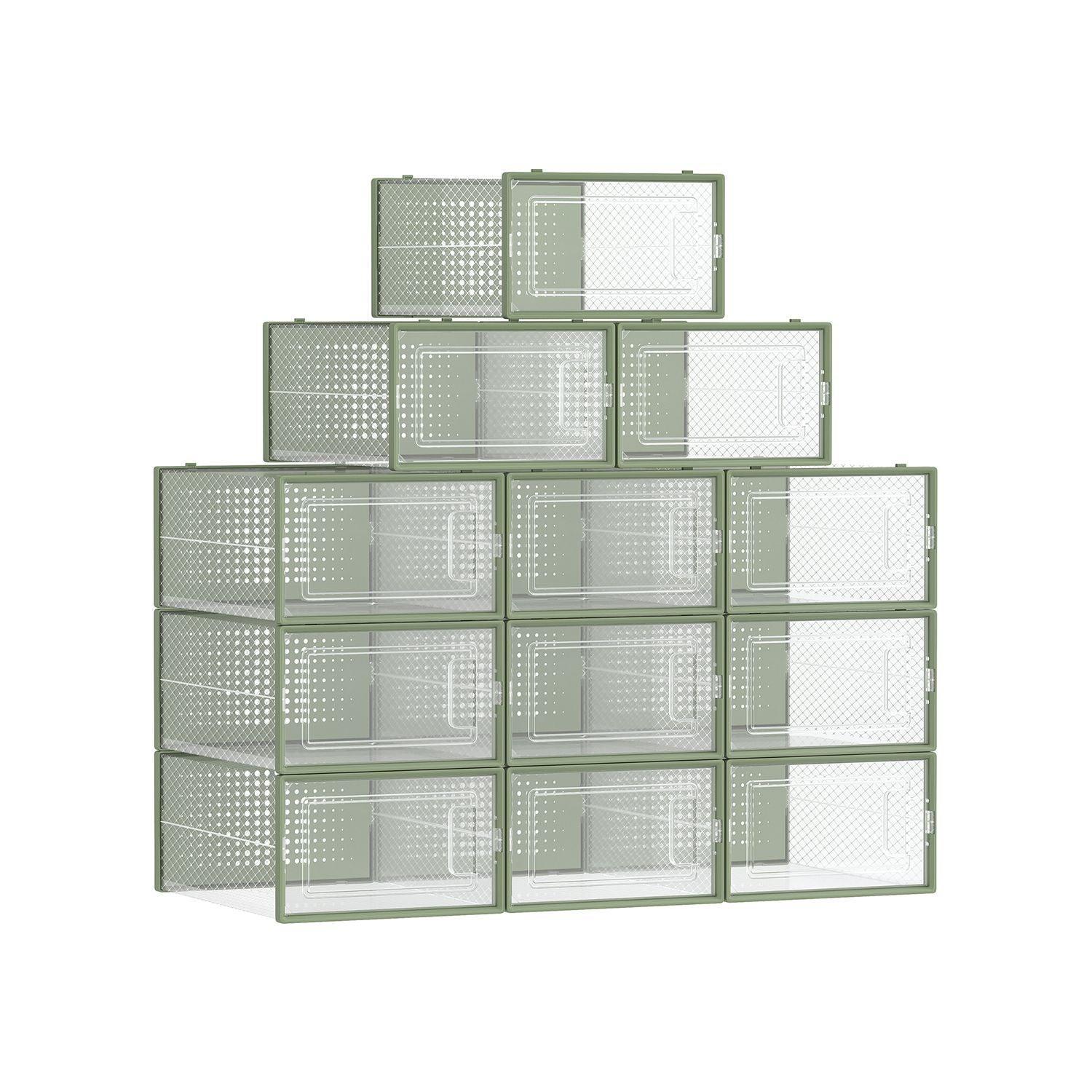 12-Pack Stackable Plastic Shoe Boxes Laurel Green FredCo