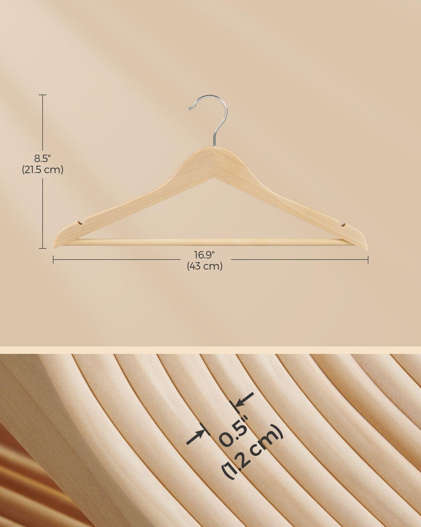 12-Pack Wooden Hangers Natural Beige FredCo