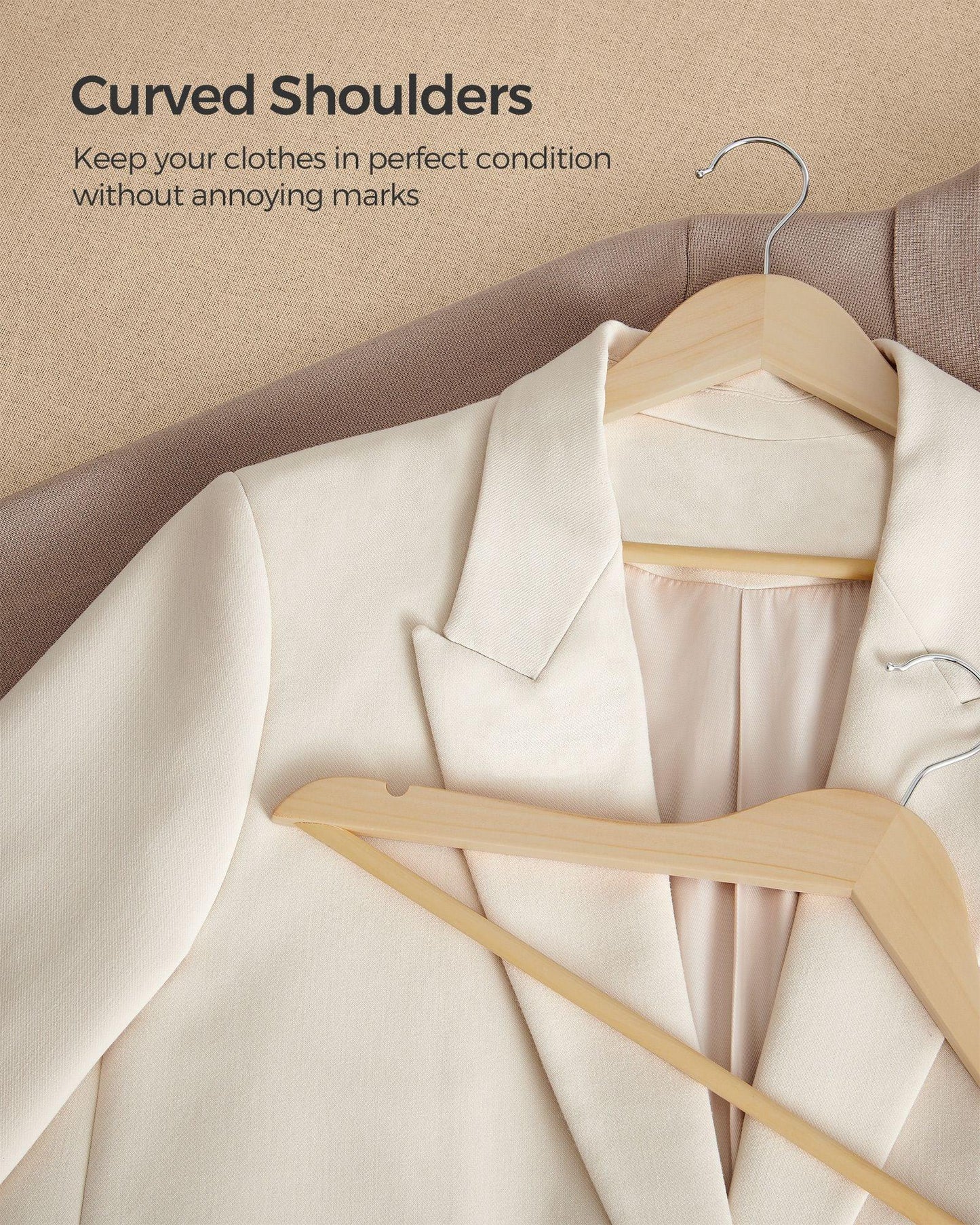 12-Pack Wooden Hangers Natural Beige FredCo