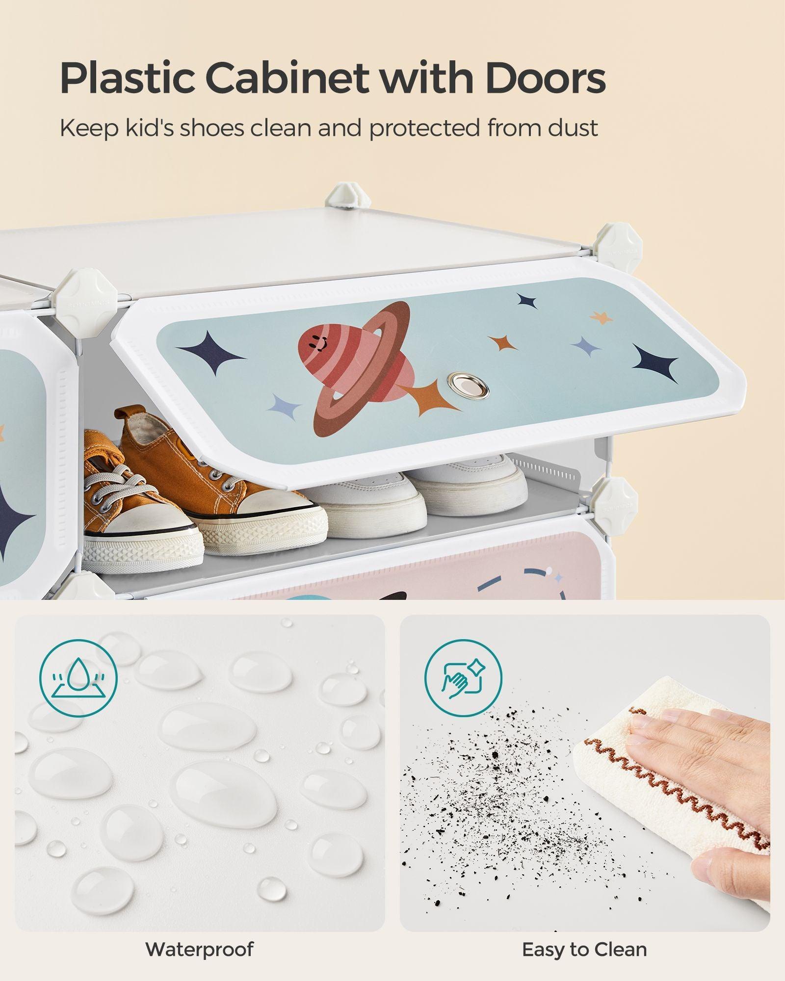12-Slot Stackable Kids' Shoe Rack with Doors Cloud White FredCo