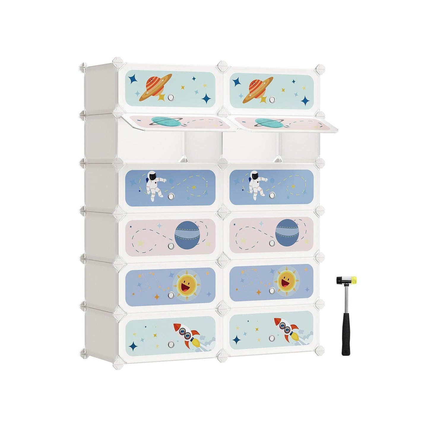 12-Slot Stackable Kids' Shoe Rack with Doors Cloud White FredCo