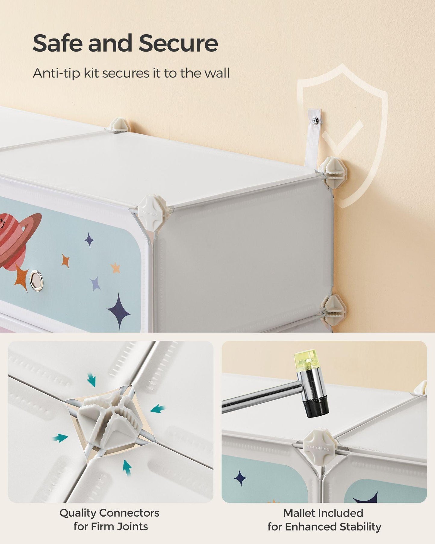 12-Slot Stackable Kids' Shoe Rack with Doors Cloud White FredCo