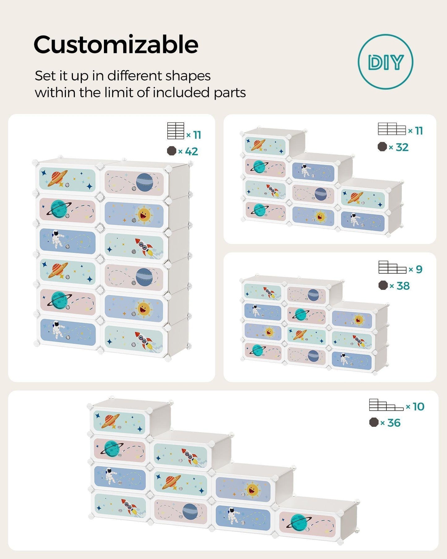 12-Slot Stackable Kids' Shoe Rack with Doors Cloud White FredCo