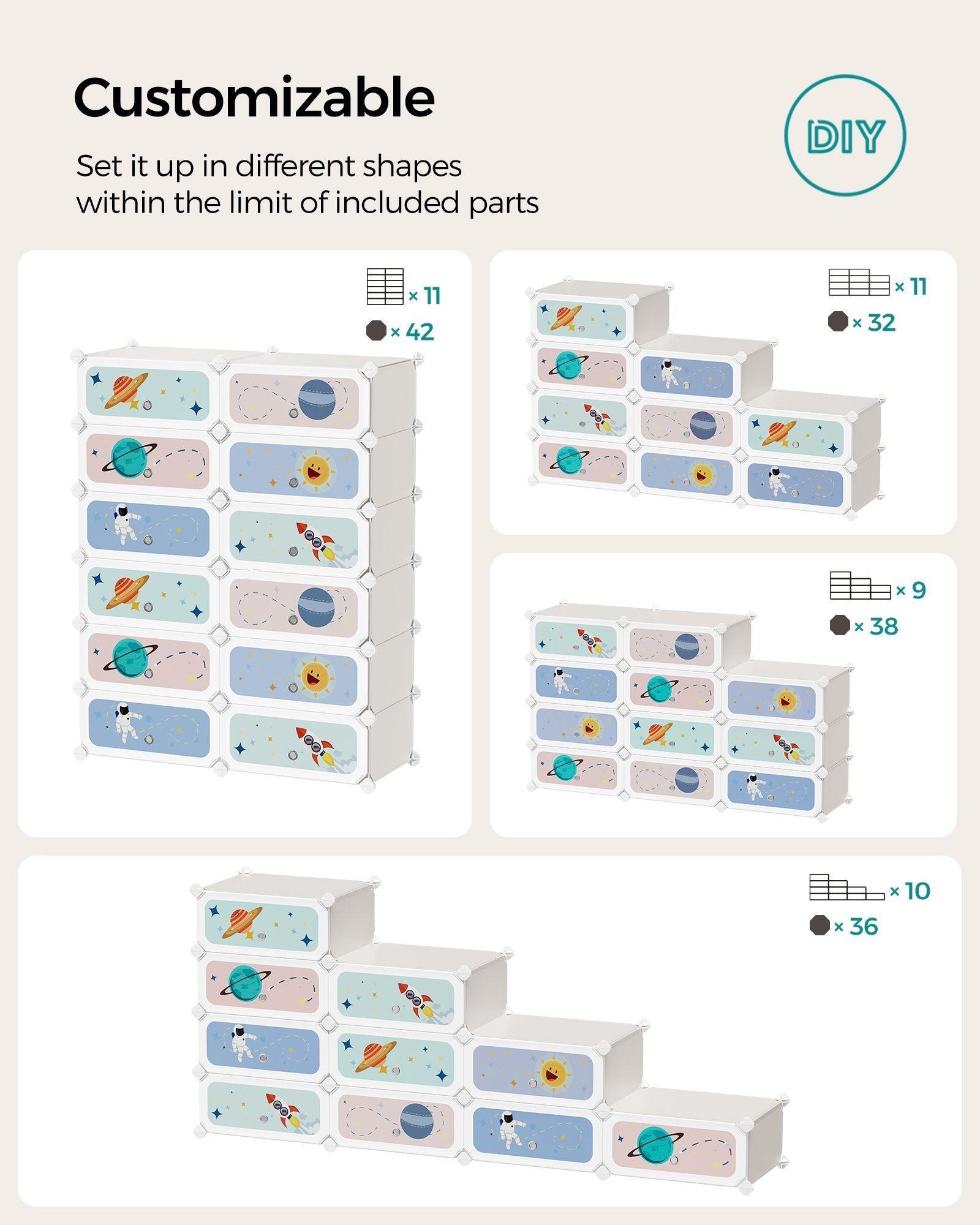 12-Slot Stackable Kids' Shoe Rack with Doors Cloud White FredCo