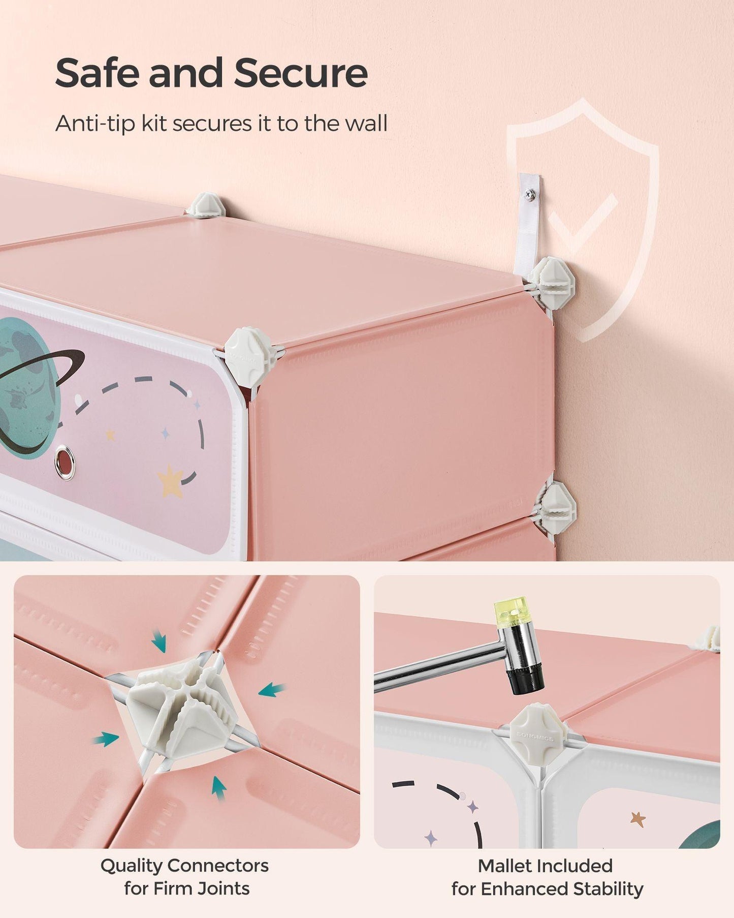 12-Slot Stackable Kids' Shoe Rack with Doors Jelly Pink FredCo