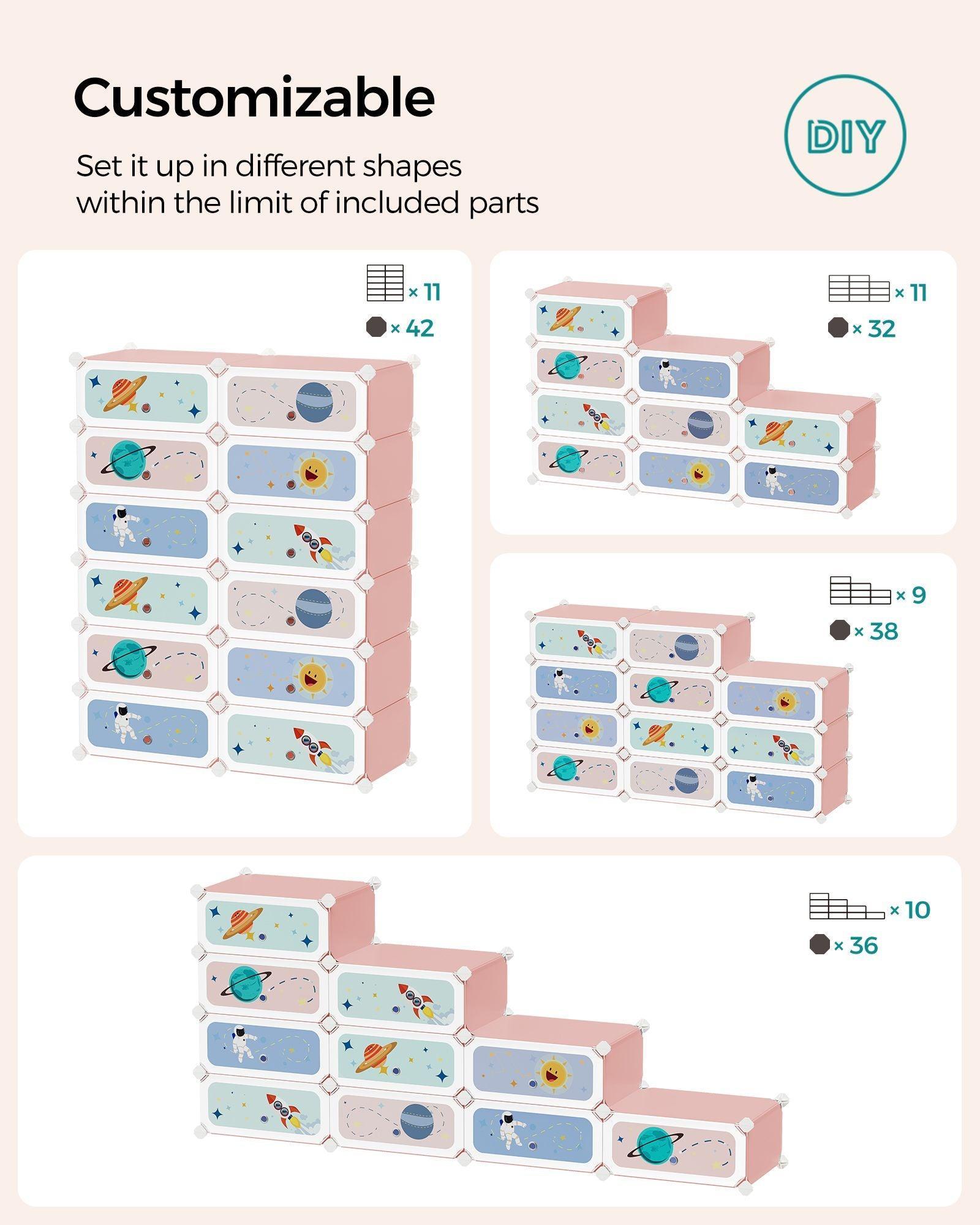 12-Slot Stackable Kids' Shoe Rack with Doors Jelly Pink FredCo