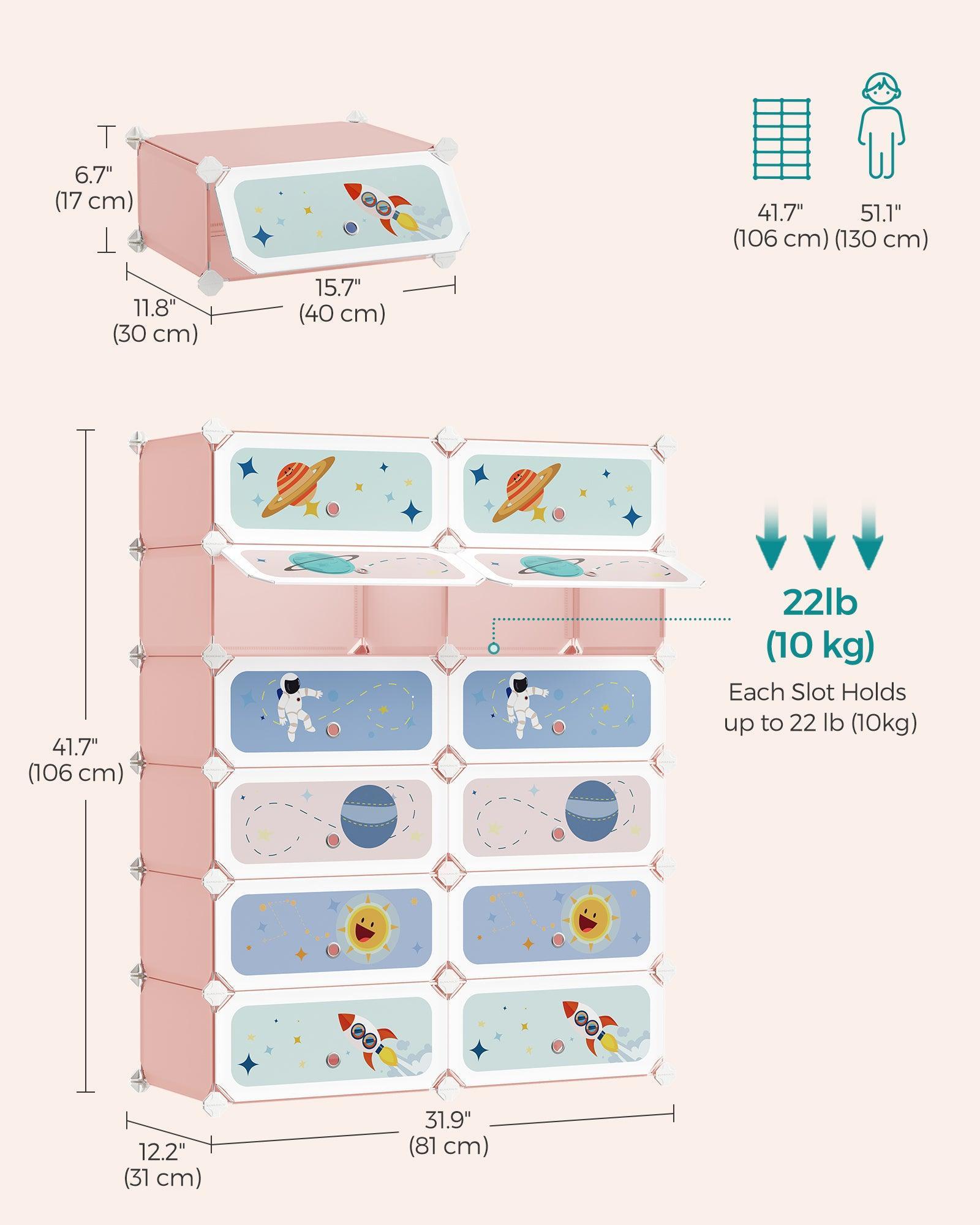 12-Slot Stackable Kids' Shoe Rack with Doors Jelly Pink FredCo