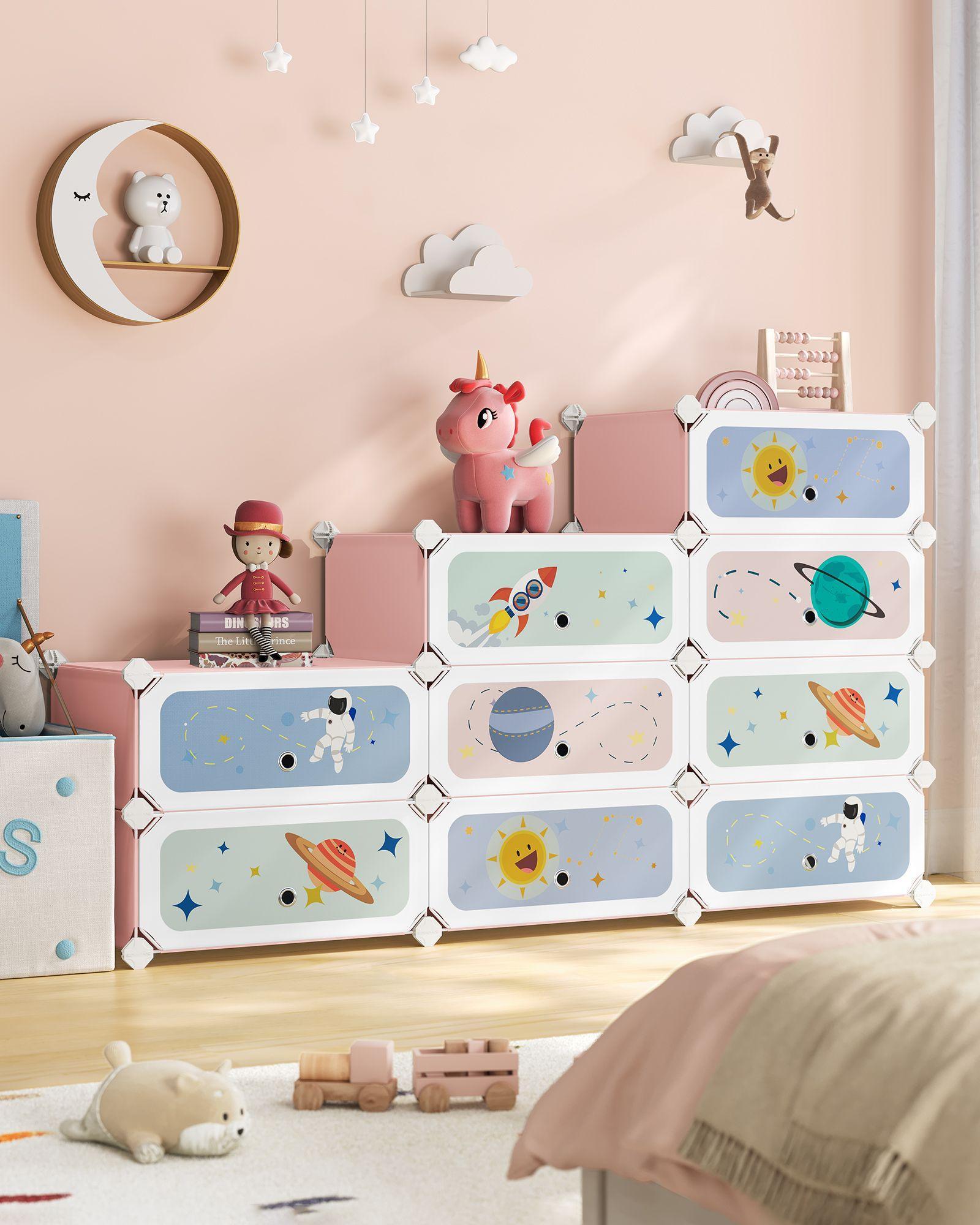 12-Slot Stackable Kids' Shoe Rack with Doors Jelly Pink FredCo