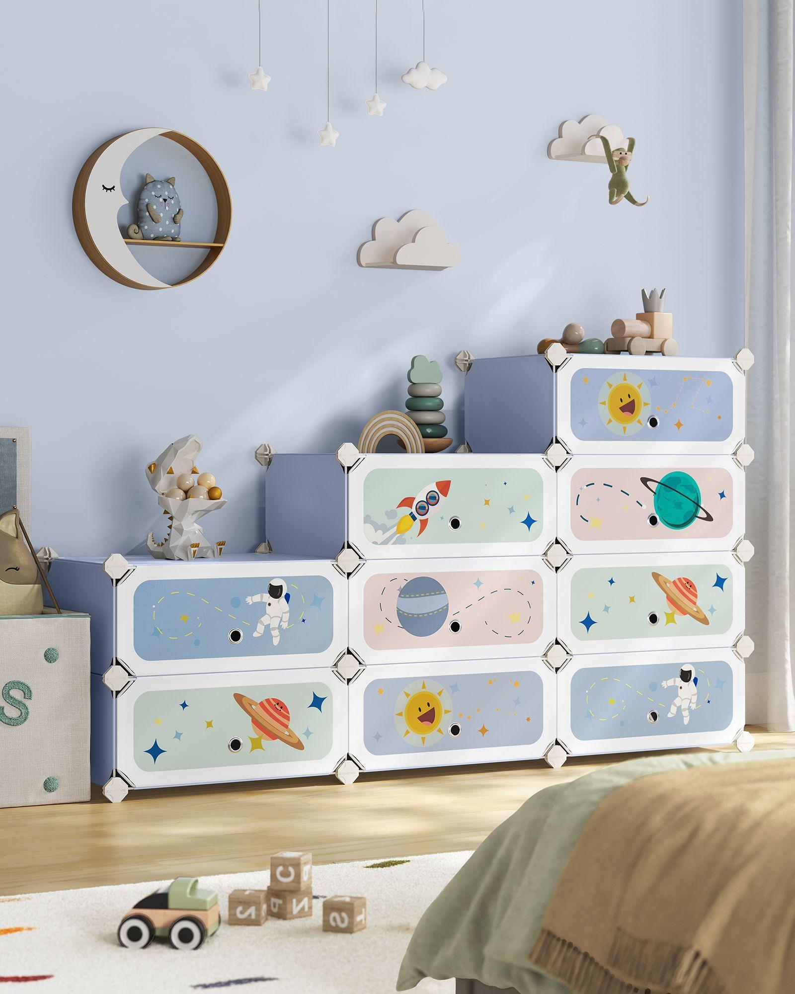 12-Slot Stackable Kids' Shoe Rack with Doors Pale Blue FredCo
