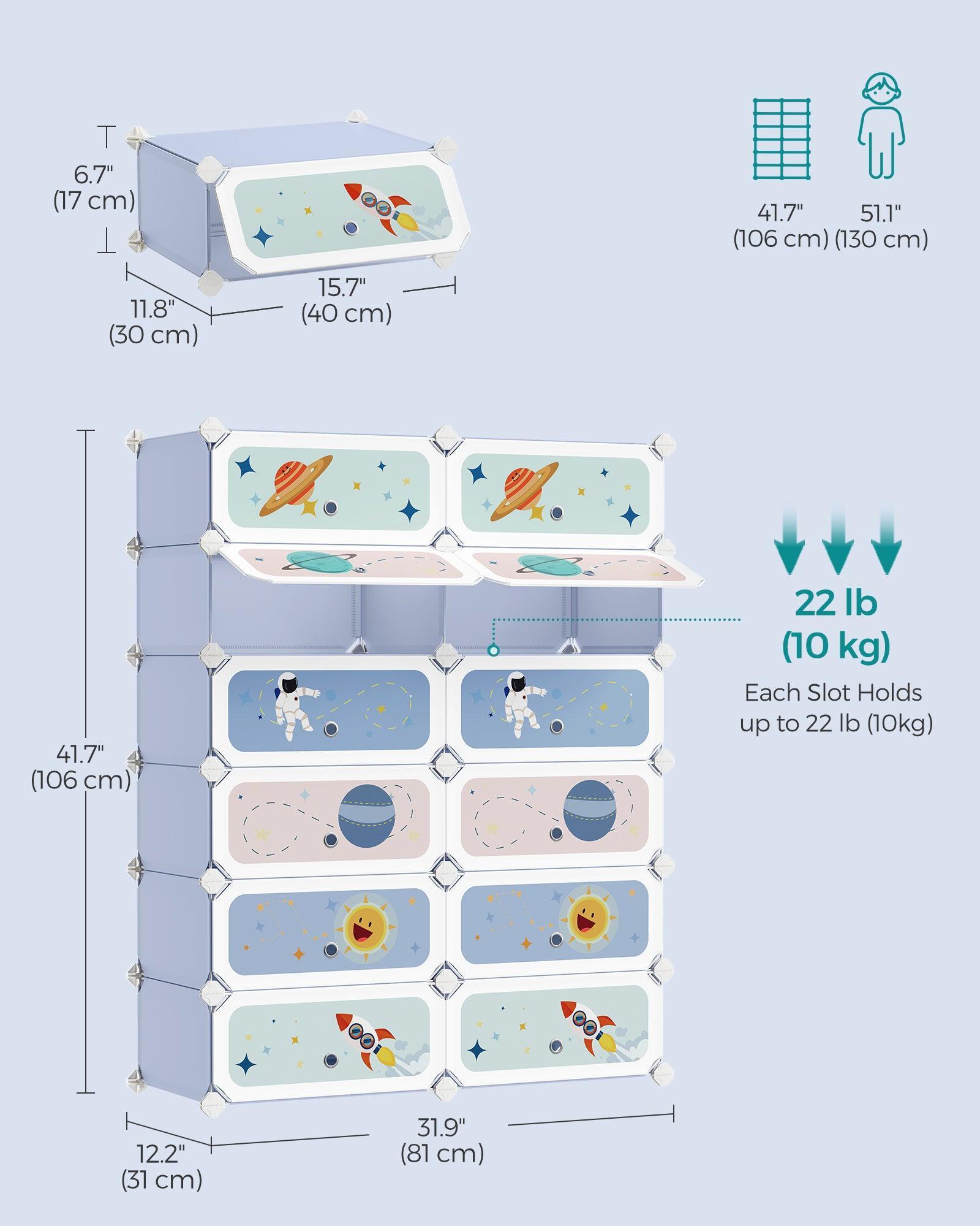 12-Slot Stackable Kids' Shoe Rack with Doors Pale Blue FredCo