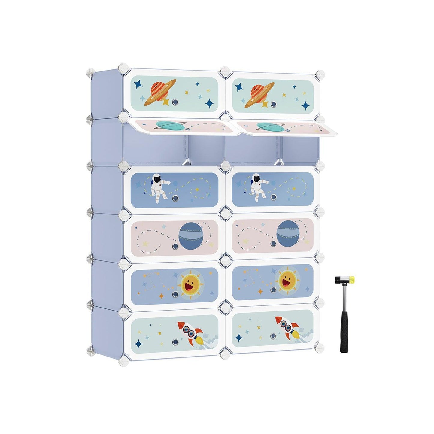 12-Slot Stackable Kids' Shoe Rack with Doors Pale Blue FredCo