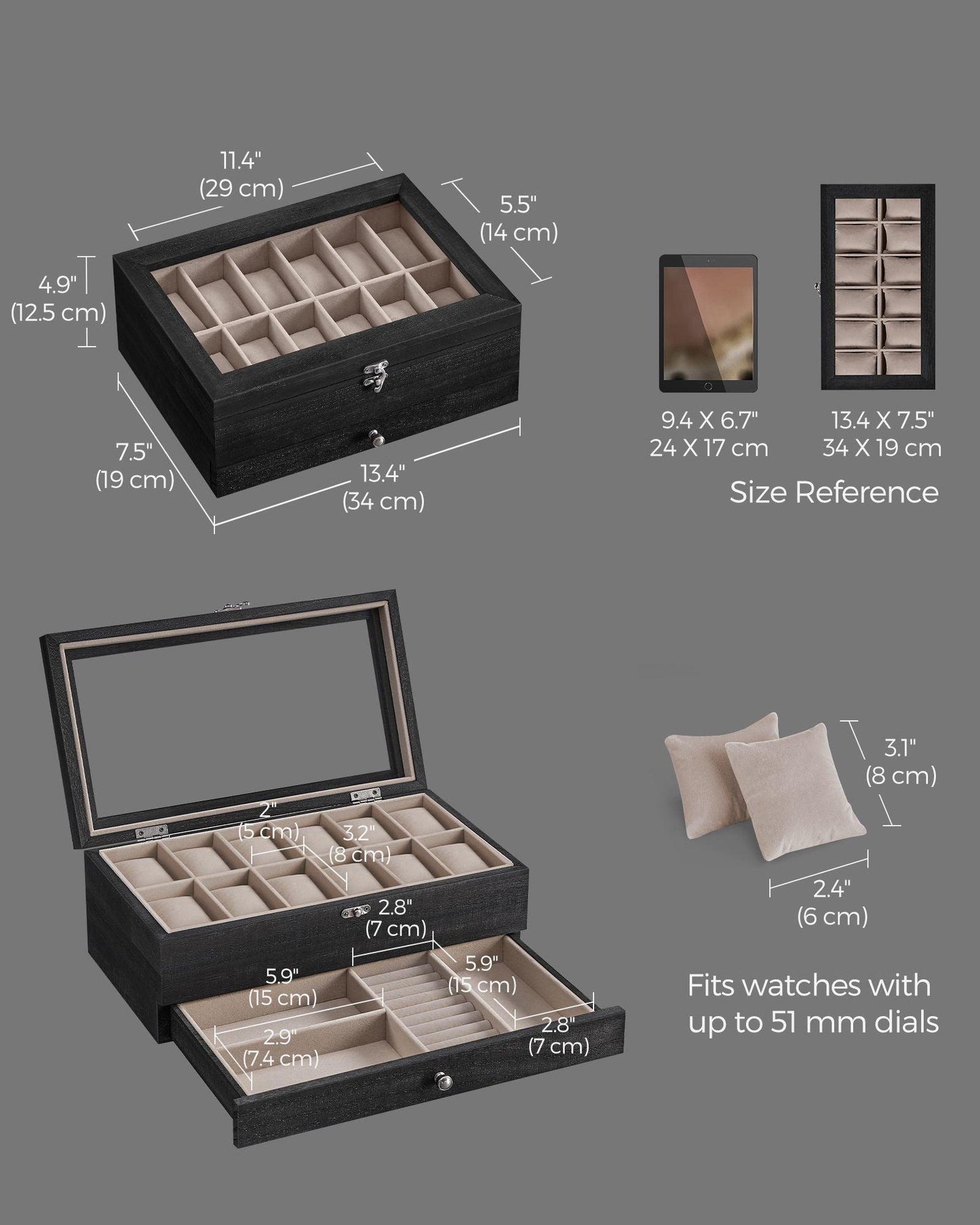 12-Slot Watch Box Ebony Black FredCo