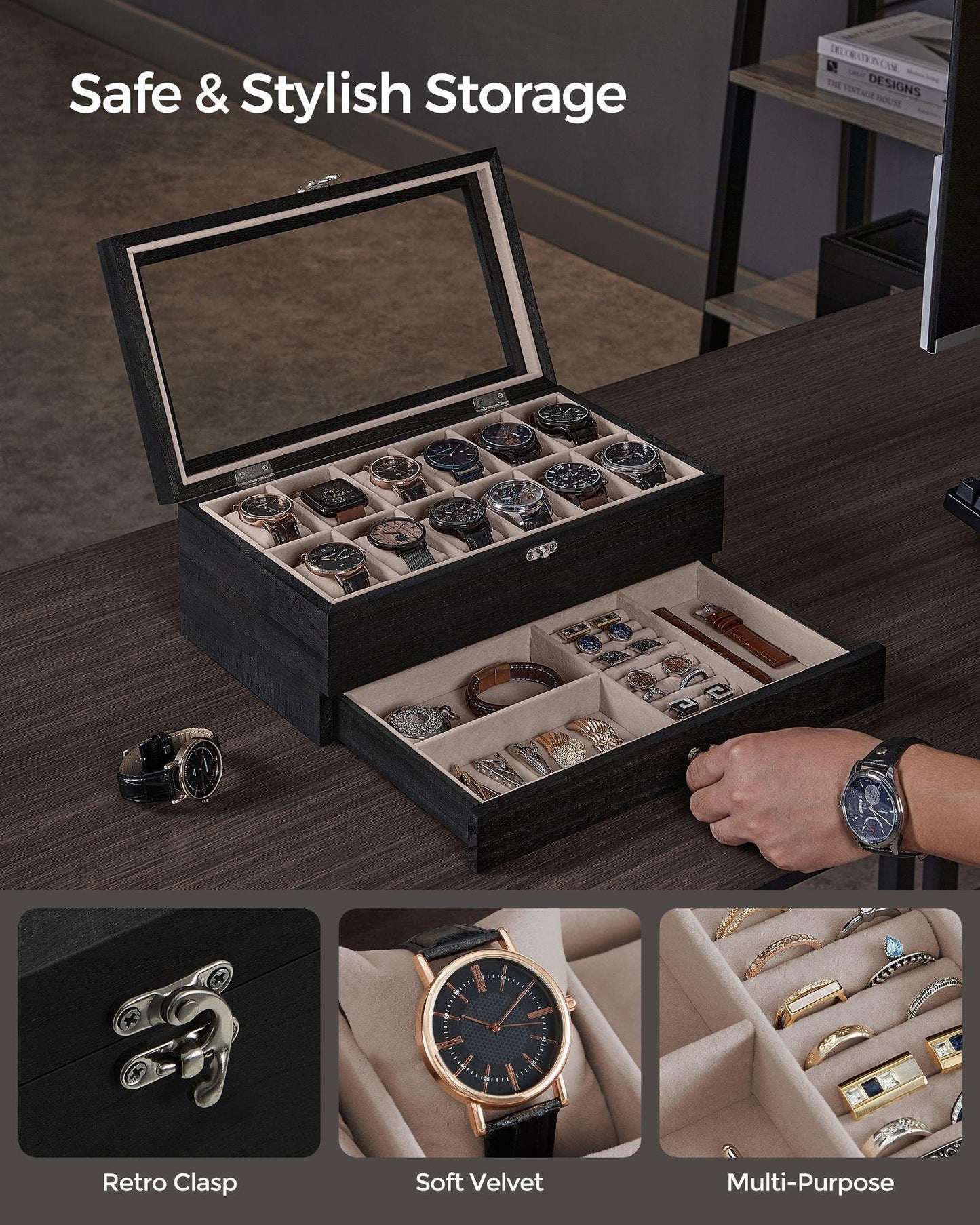 12-Slot Watch Box Ebony Black FredCo