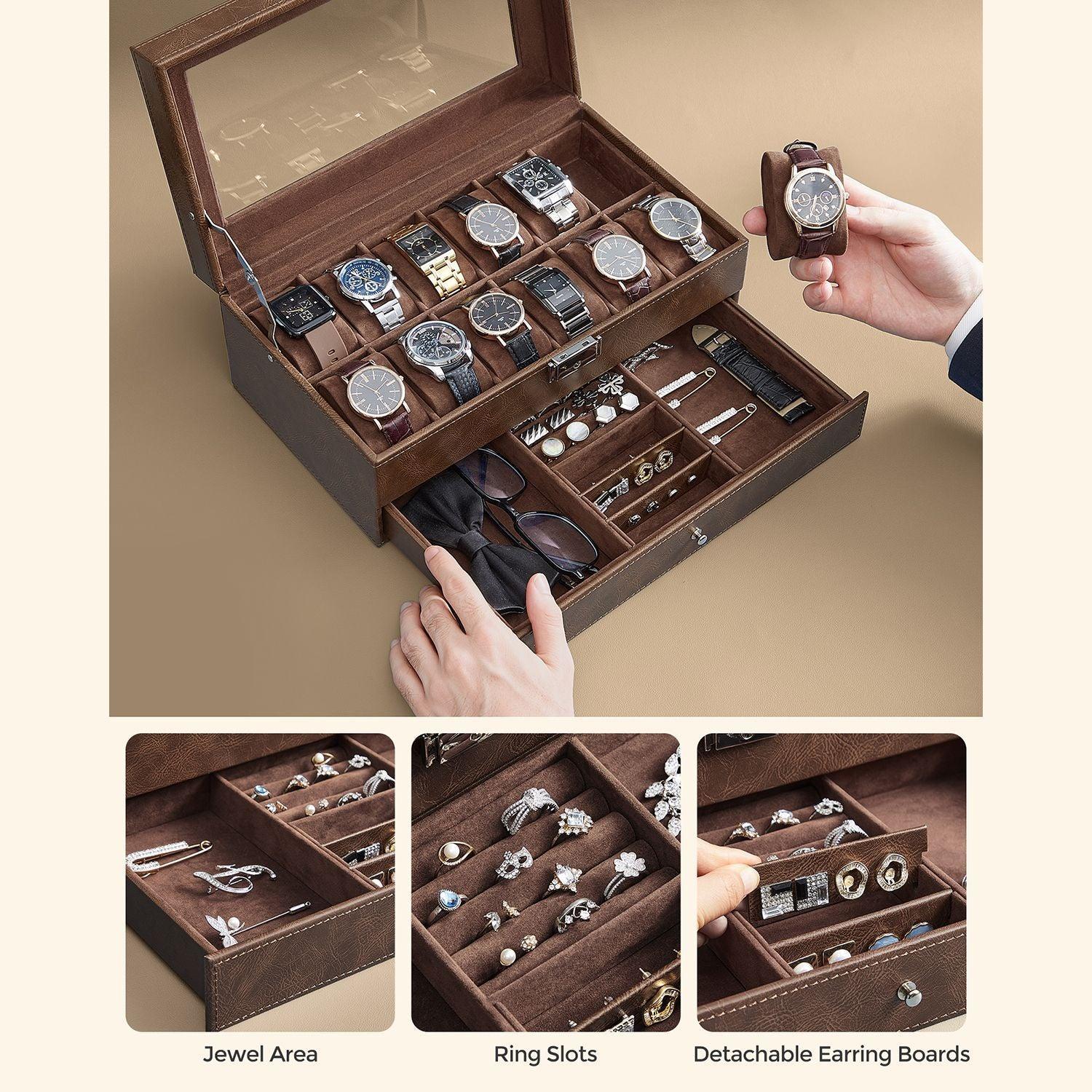 12-Slot Watch Box with Glass Lid FredCo