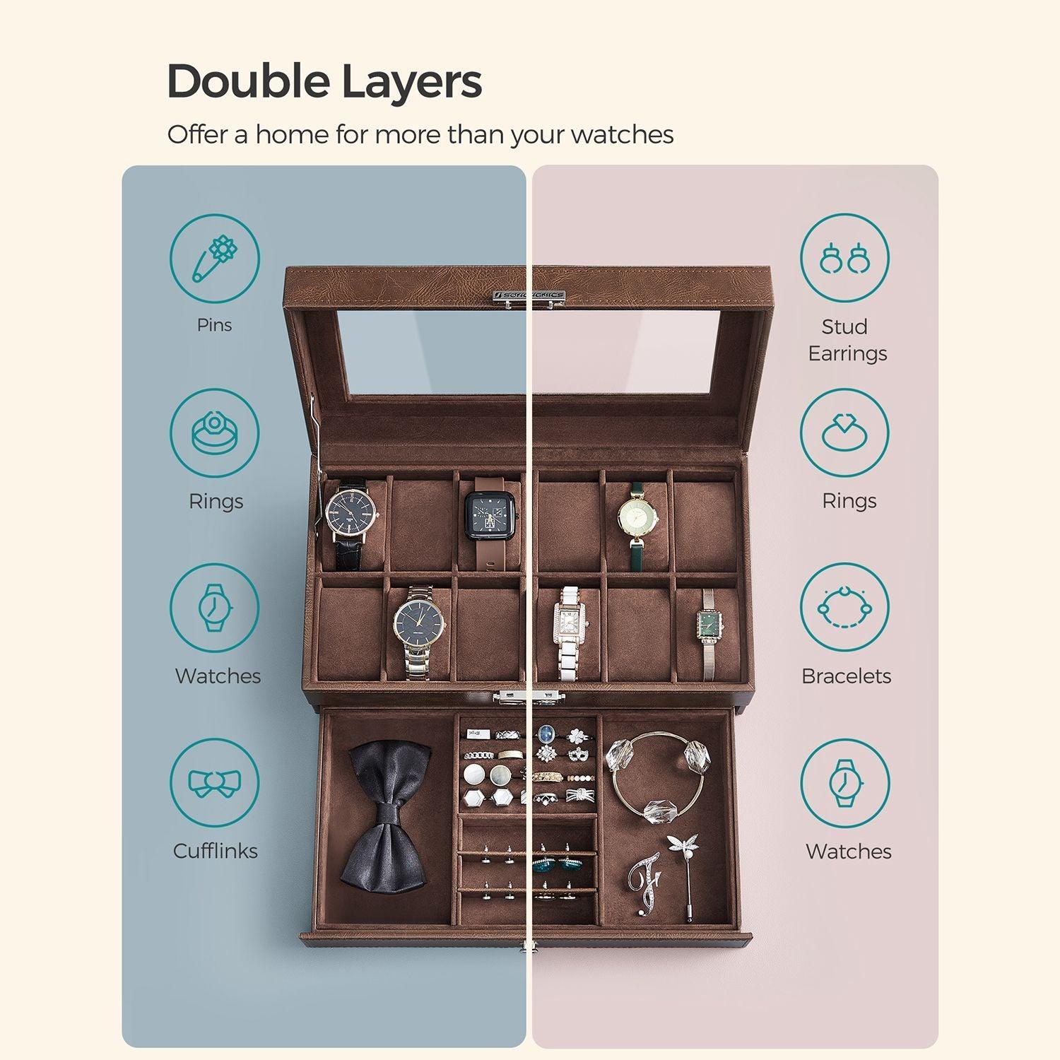 12-Slot Watch Box with Glass Lid FredCo