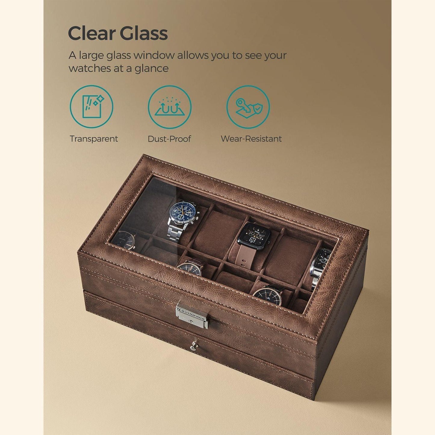 12-Slot Watch Box with Glass Lid FredCo