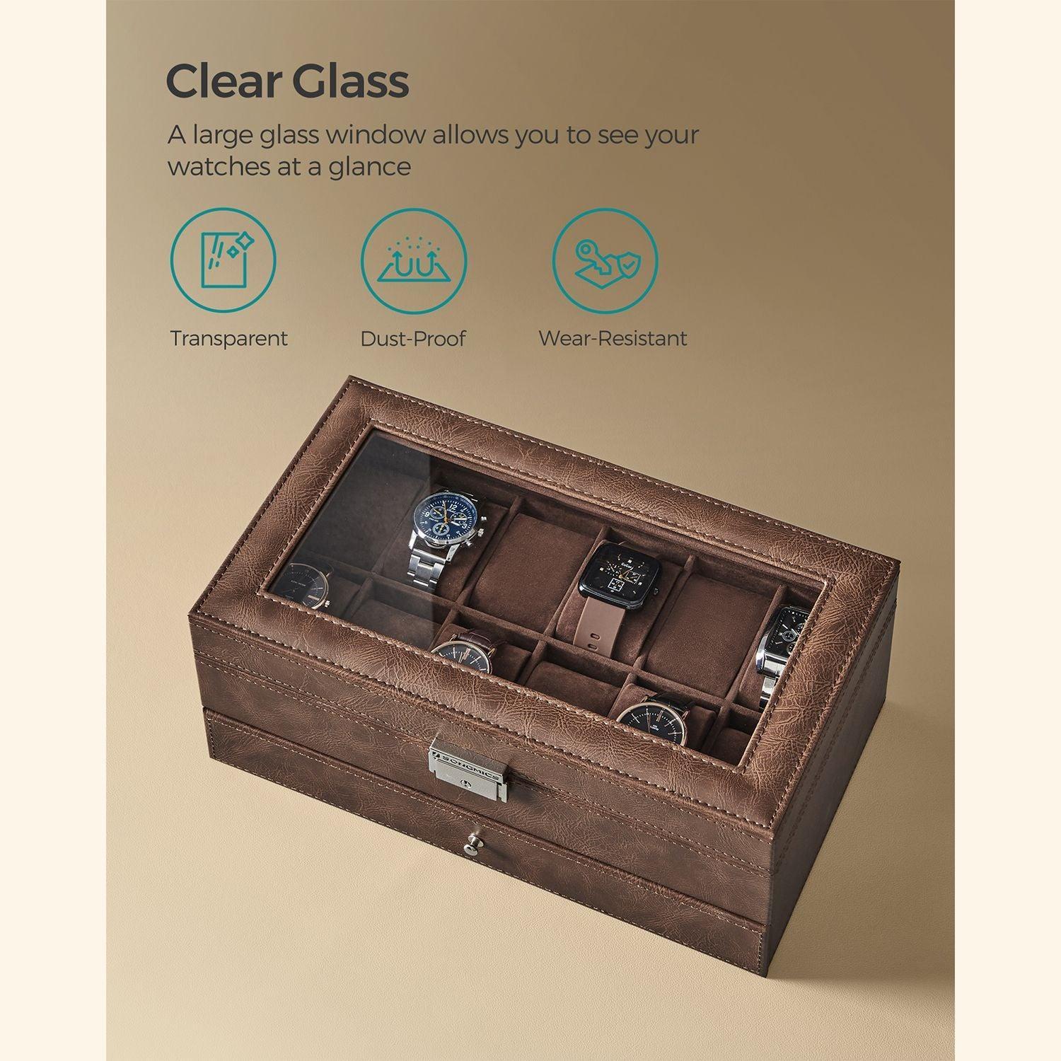 12-Slot Watch Box with Glass Lid FredCo